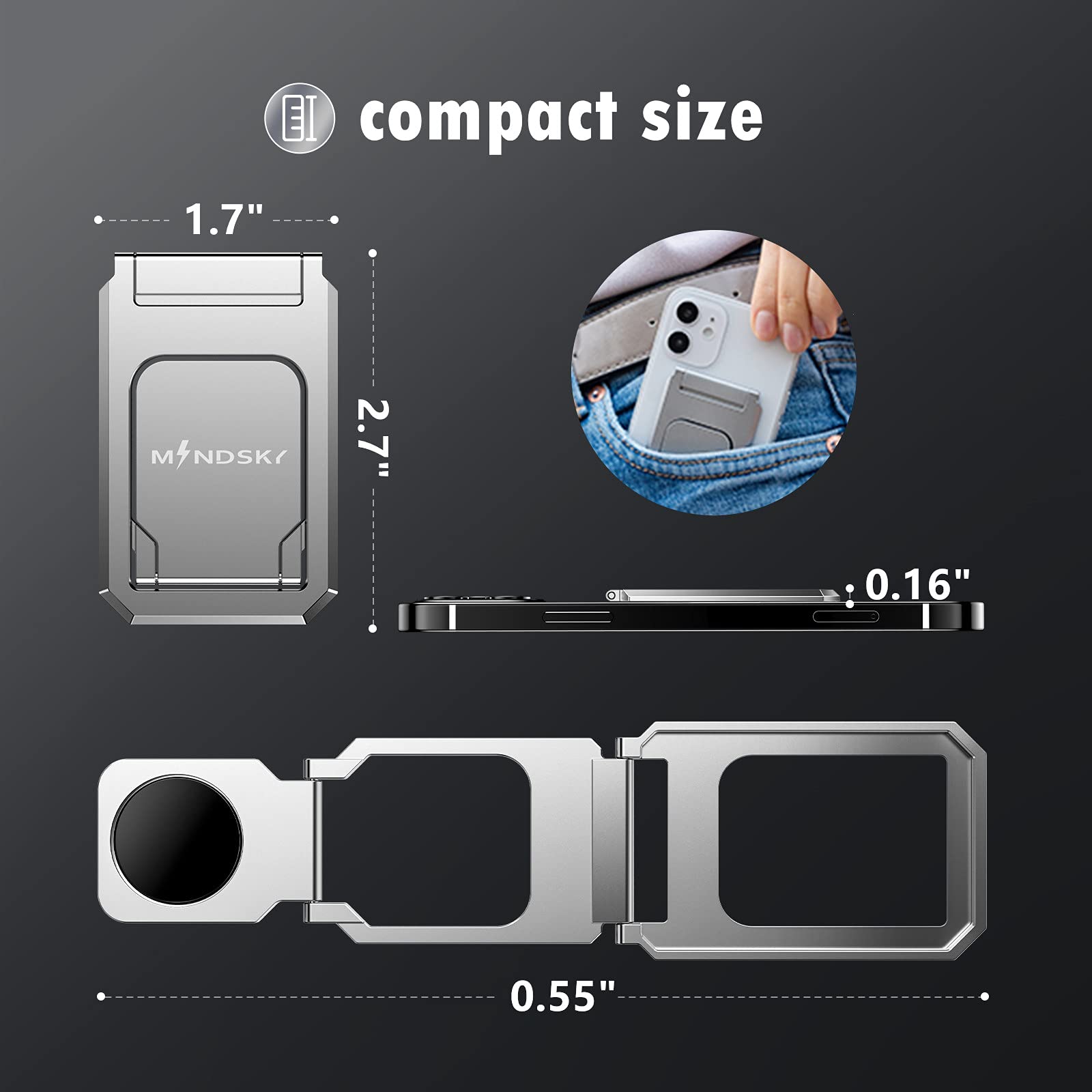 MINDSKY Ultra-Thin Aluminum Phone Ring Stand & Kickstand - Foldable Phone Grip Holder for iPhone, iPad, Smartphones & Tablets - Perfect for Desk, Travel & Hands-Free Viewing