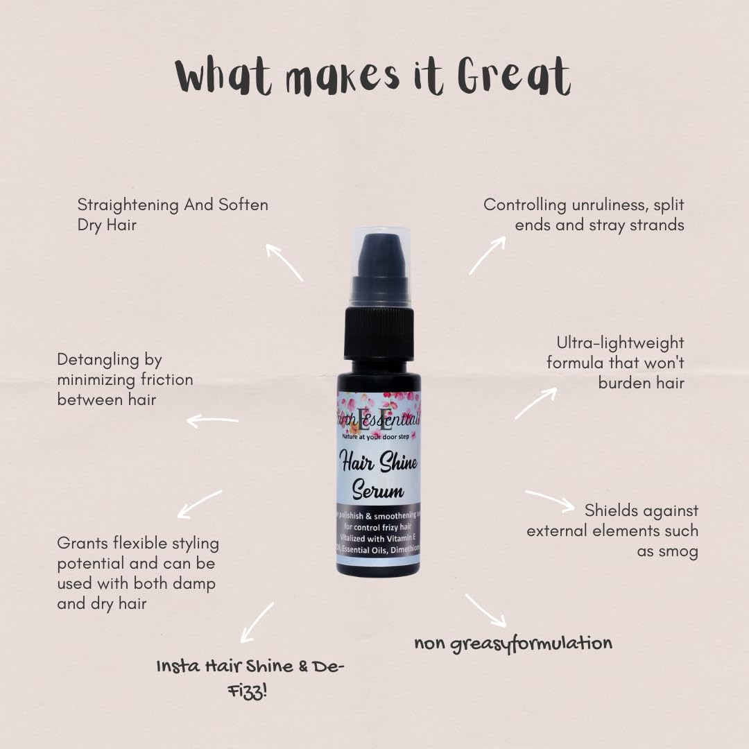 Earth Essentials Hair Shine & Defrizz Serum - Straightening & Softening for Dry Hair (100ml) | Perfect for Frizz Control & Smoothing Styling at Home