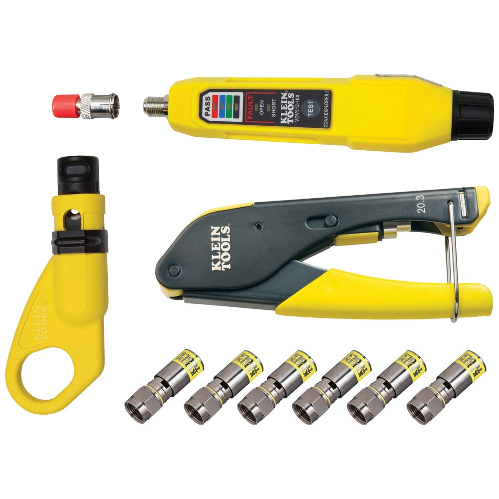 Klein Tools Ethernet Cable Tester & Crimper Kit - Professional Coaxial Cable Installation Tool Set for Network Technicians | Perfect for Home & Office Networking Setup