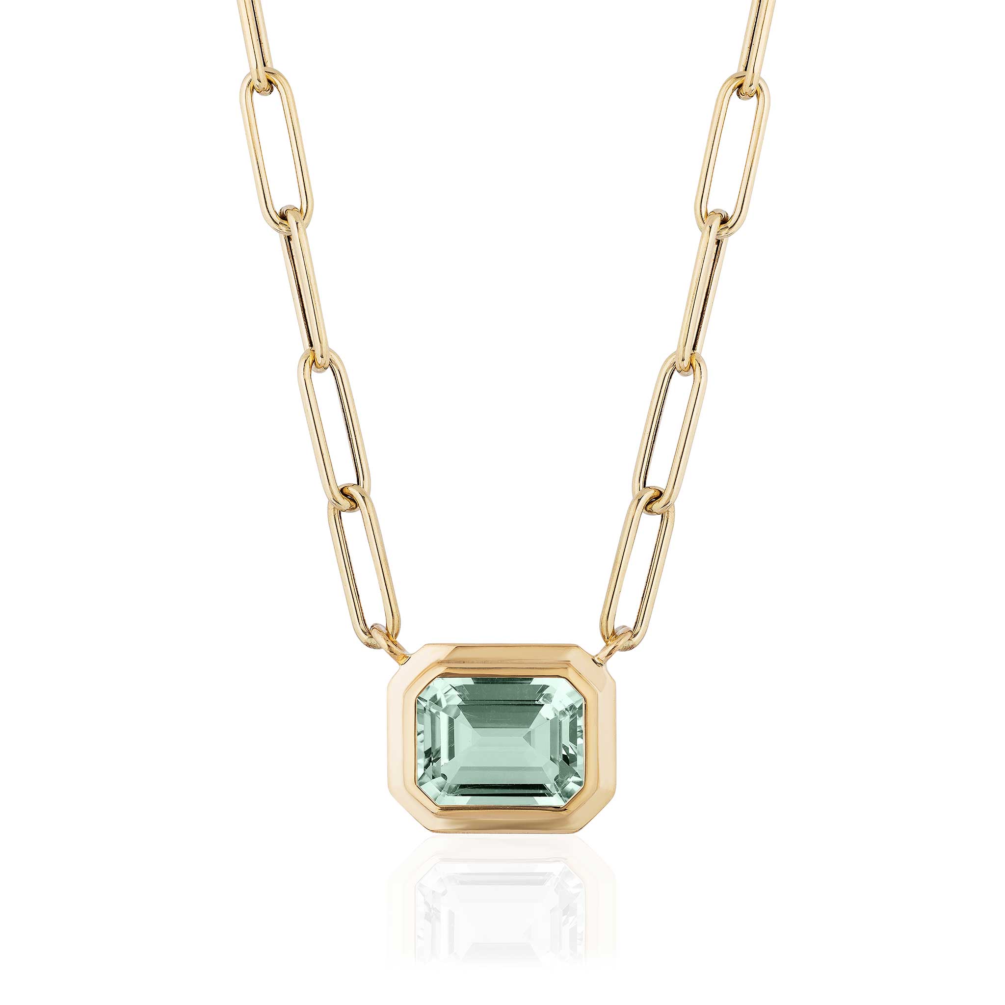 Exquisite 18K Gold Emerald Cut Prasiolite Pendant Necklace | Elegant Green Gemstone Jewelry for Women | Perfect for Weddings, Parties & Special Occasions