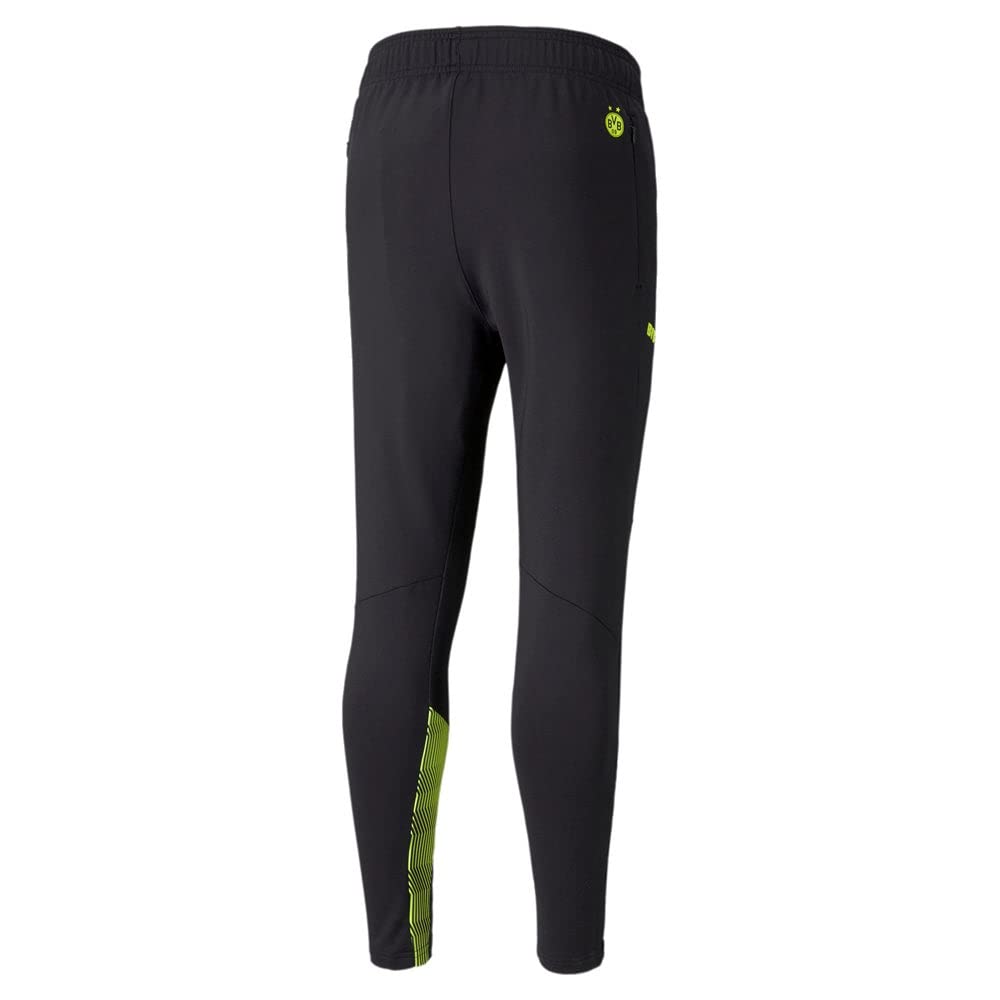 PUMA Borussia Dortmund 2021-22 Men's Soccer Training Pants - Black & Safety Yellow - Official Bundesliga Football Joggers for Fans & Players - Perfect for Matchday, Training & Casual Wear