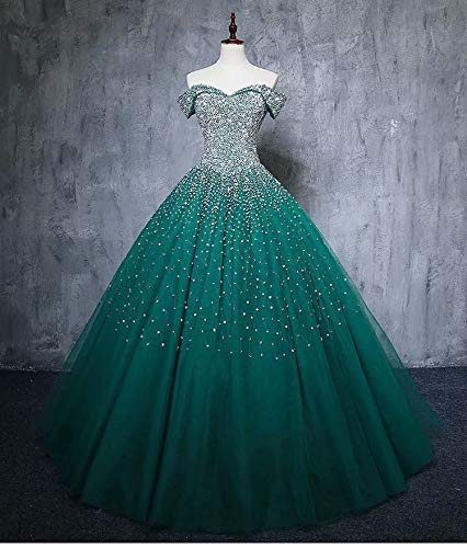 Elegant V-Neck Quinceañera Prom Dress with Off-the-Shoulder Sleeves & Crystal Embellishments | 2025 Ball Gown for Sweet 16, Homecoming & Formal Events