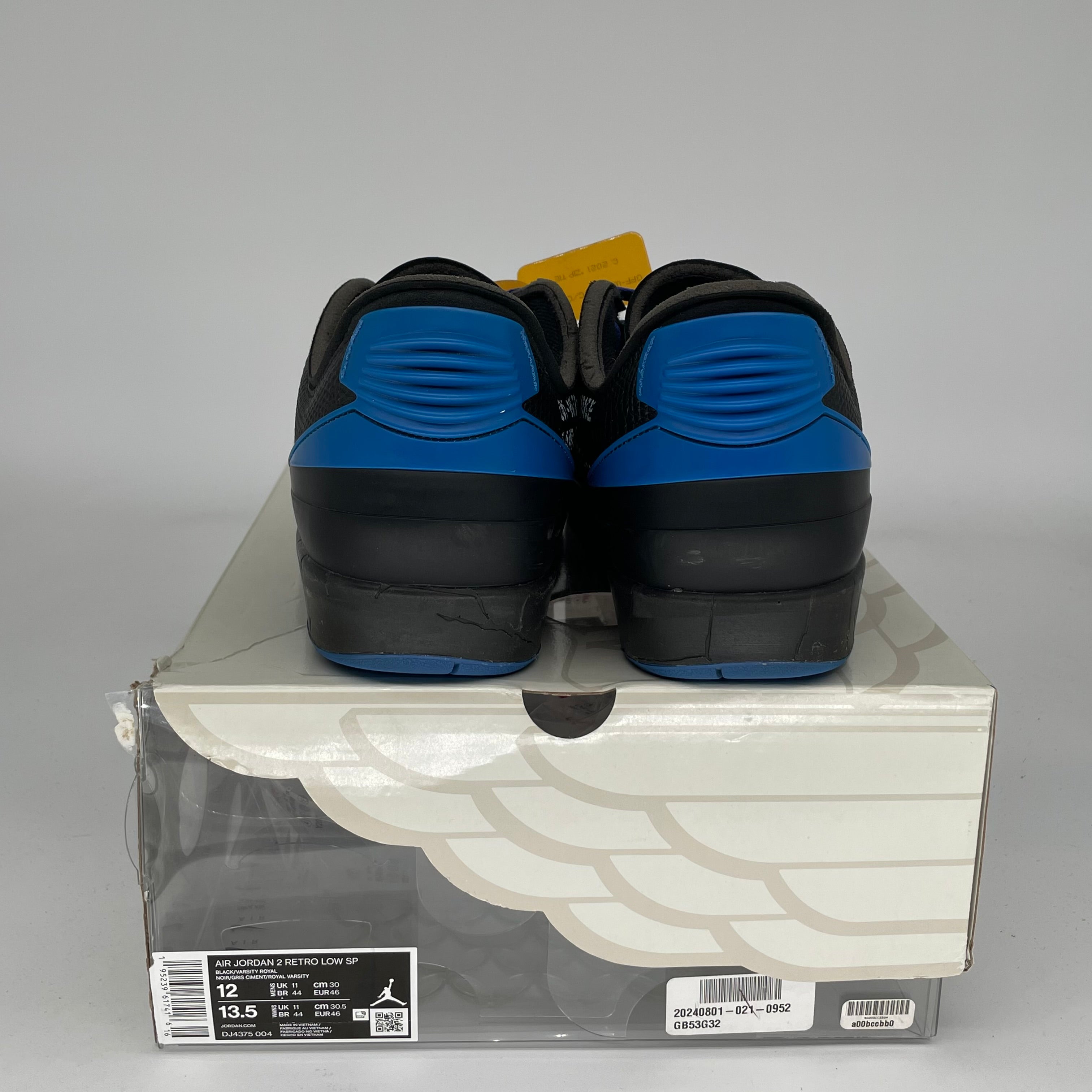 Original Air Jordan 2 Low Off-White Black Blue Men's Sneakers Size 12 DJ4375-004 - Perfect for Streetwear, Basketball & Casual Fashion