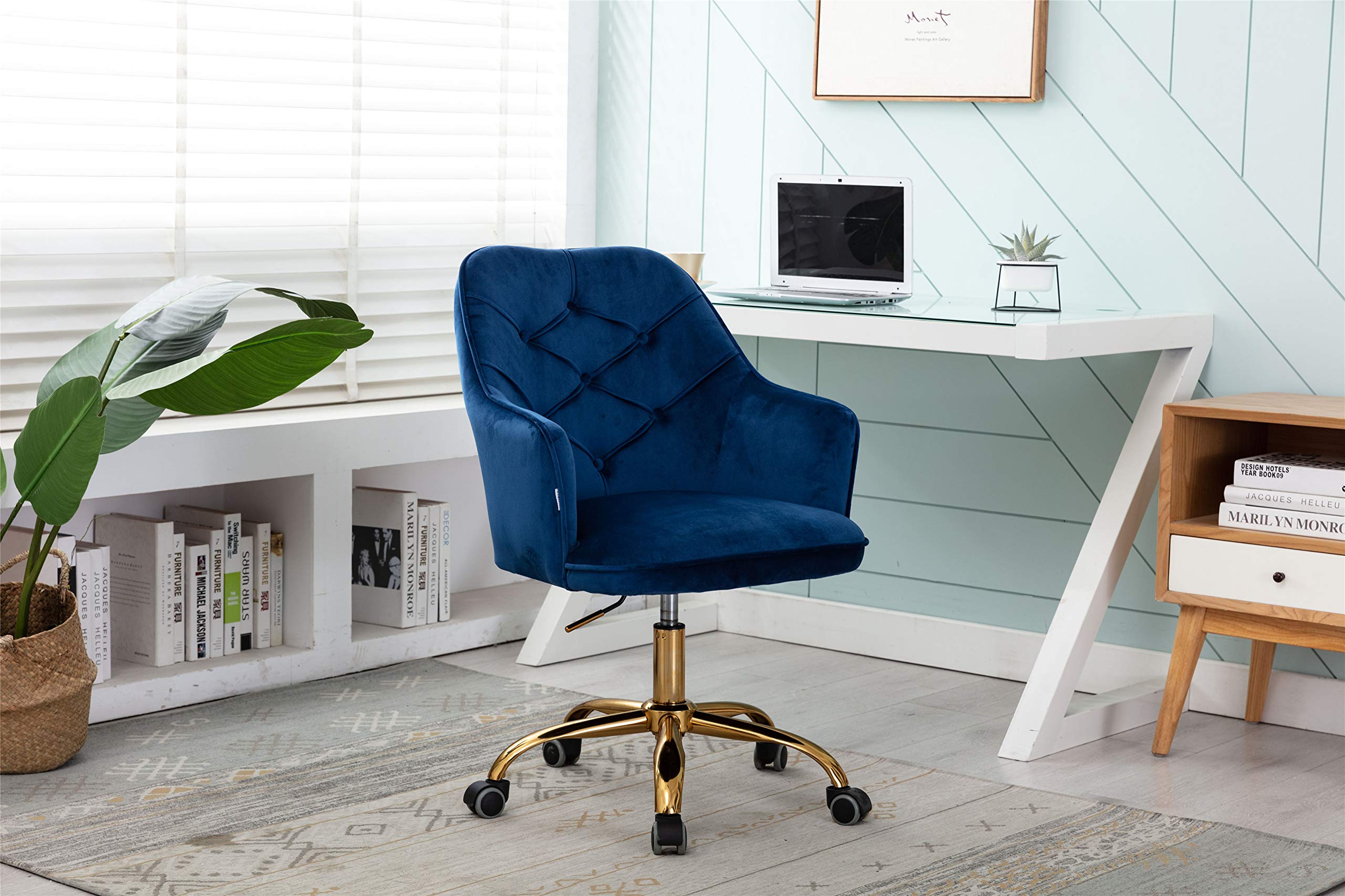 Luxury HomVent Velvet Office Chair with Tufted Back - Adjustable Swivel Desk Chair with Golden Metal Base for Home Office, Bedroom & Living Room | Perfect for Work, Study & Relaxation