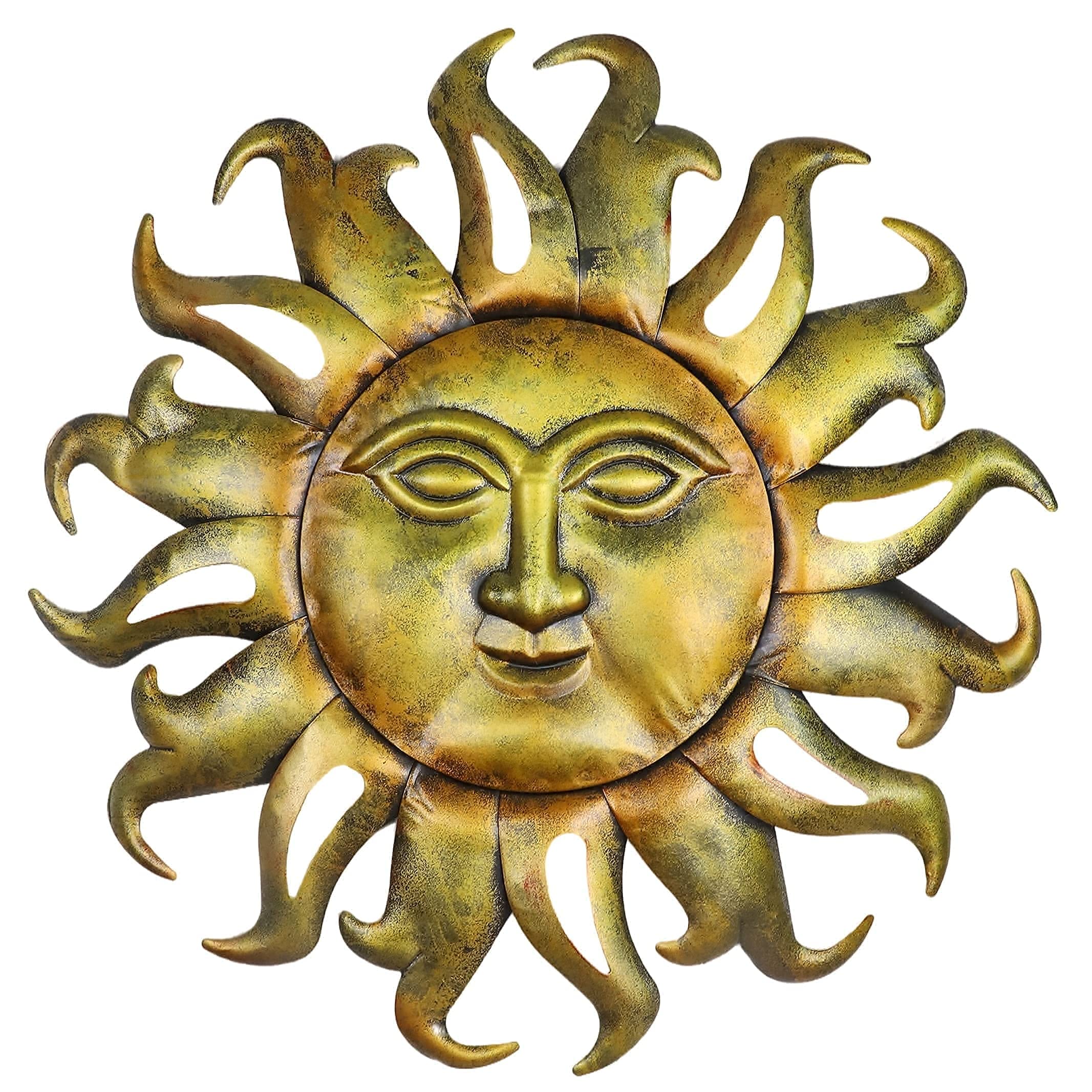 TOPIA 21 Inch Golden Multi-Colored Metal Sun Wall Art - Outdoor & Indoor Decorative Sun Face Sculpture for Garden, Patio, and Home Decor
