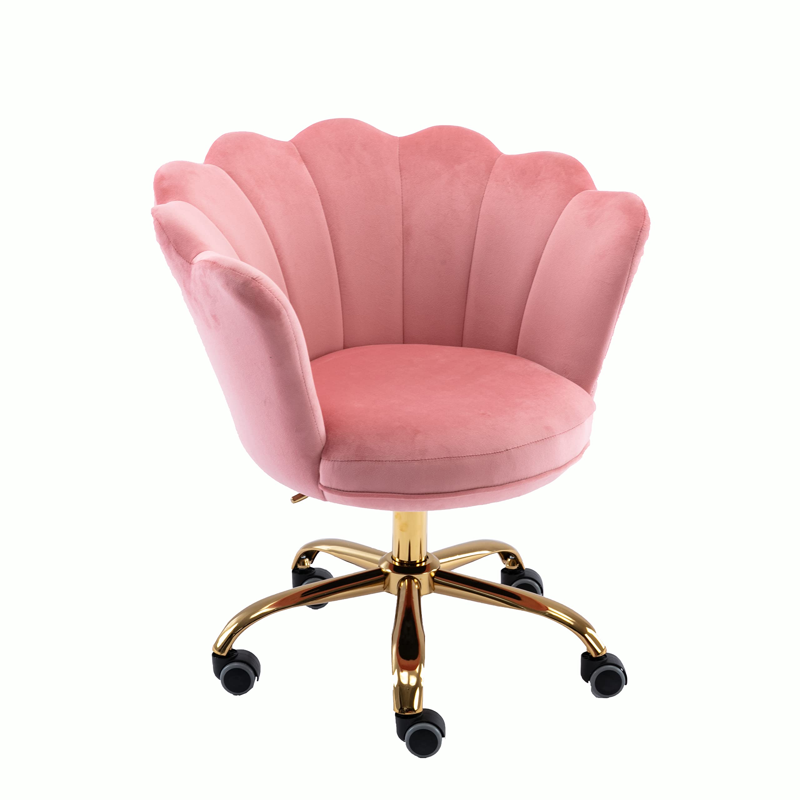 Modern Velvet Home Office Chair - Adjustable Swivel Desk Chair with Wheels for Living Room, Bedroom & Vanity Makeup Station - Soft Peach Pink Task Chair for Work, Study & Beauty Routine