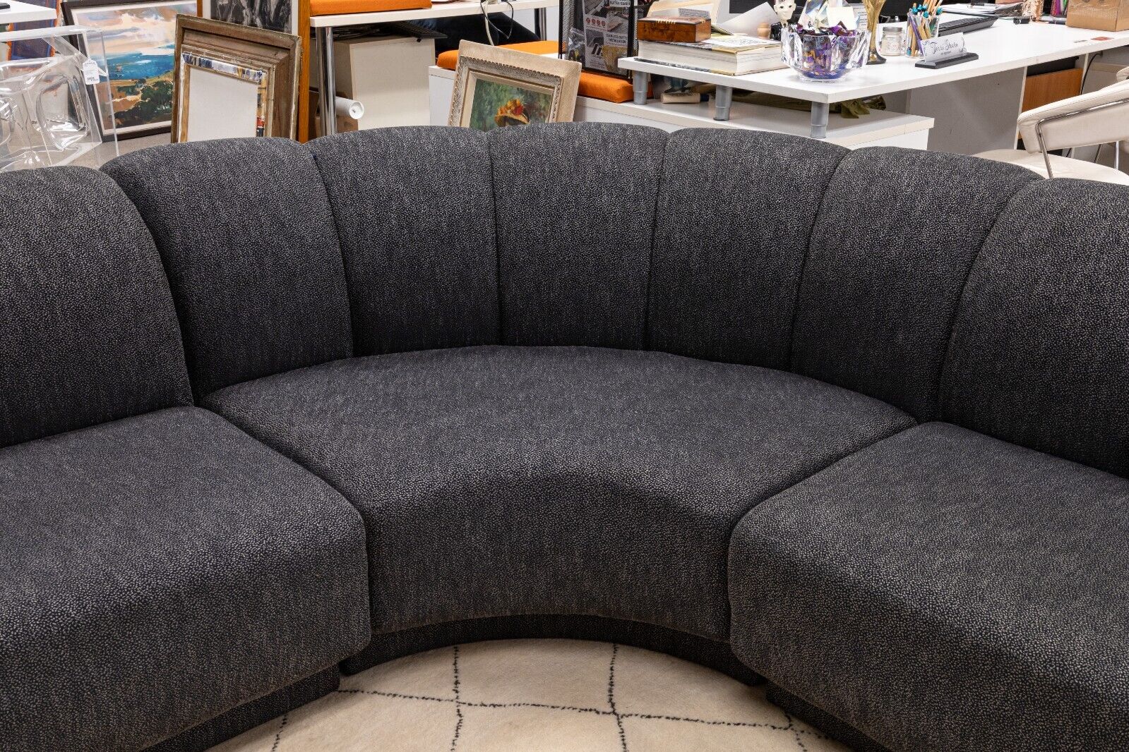 Thayer Coggin Milo Baughman Deep Grey Tufted 3-Piece Sectional Sofa with Chaise Lounge | Mid-Century Modern Living Room Furniture for Home & Office