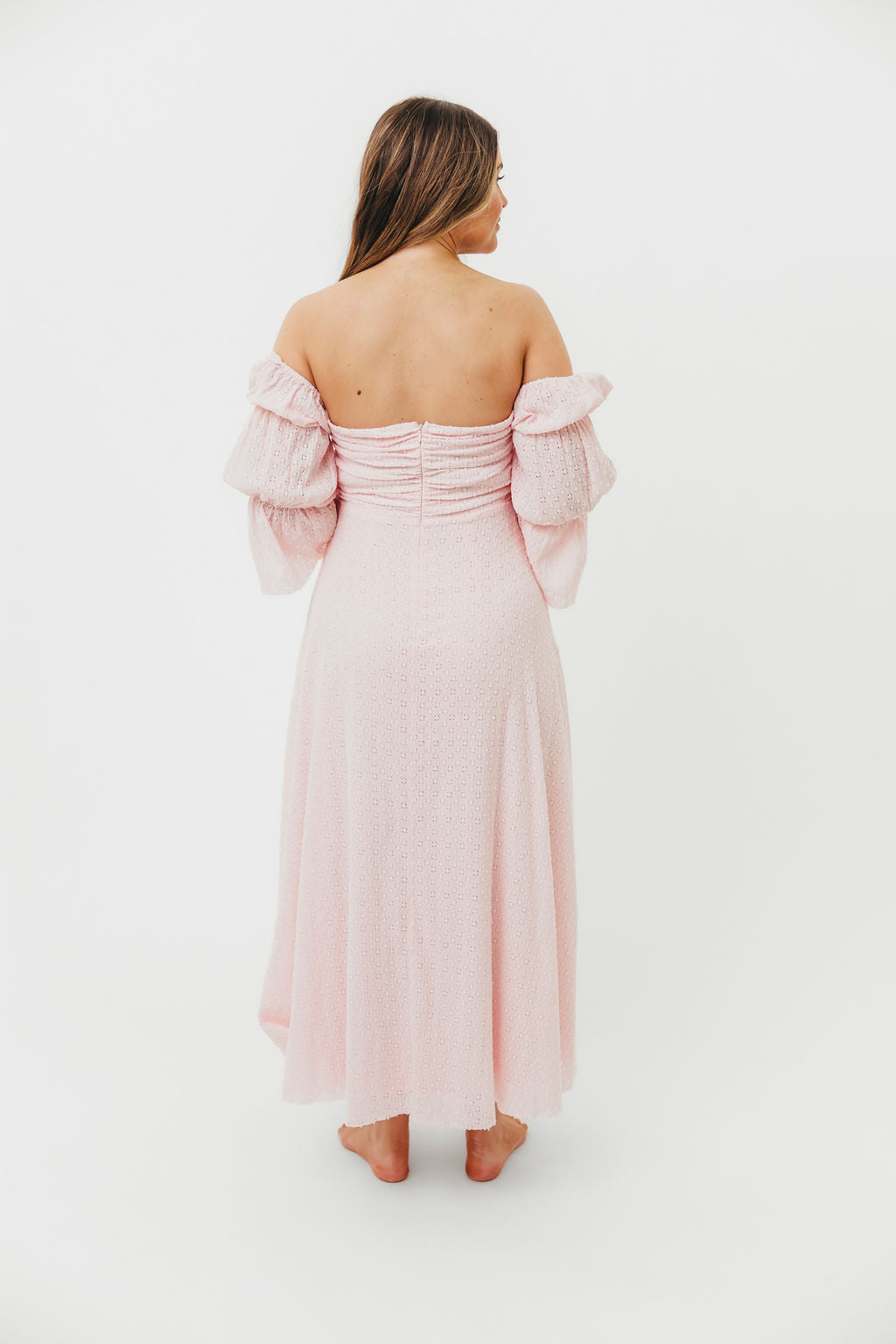 Corrine Tiered Sleeve Maxi Dress with Pockets - Baby Pink Maternity Dress | Bump Friendly & Comfortable for Pregnancy, Nursing, Special Occasions & Summer Weddings