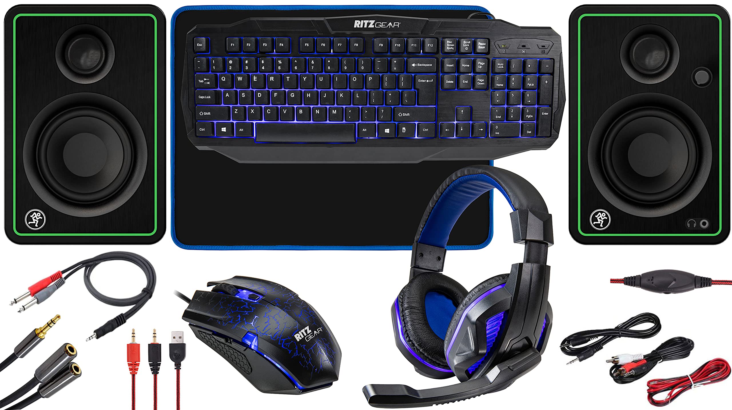 RitzGear Blue Gaming Accessories Kit - 4-in-1 LED Combo with Multimedia Keyboard, Optical Mouse, Mouse Pad & Headset for Windows 7/10, PC, Laptop, Xbox, PS4 - Perfect for Gaming, Streaming & Office Work