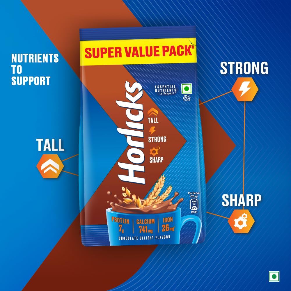 Horlicks Chocolate Nutrition Drink Powder - 750g Pouch | Delicious & Nutritious Meal Replacement for Kids & Adults | Perfect for Breakfast, Snacks & Post-Workout Recovery