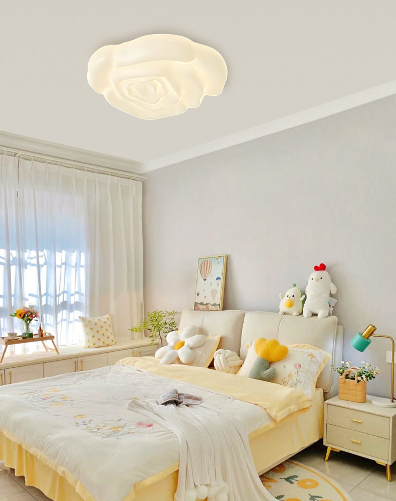 Elegant Cream Rose Acrylic Ceiling Light Fixture - Modern Floral Chandelier for Bedroom, Living Room & Dining Room Decor
