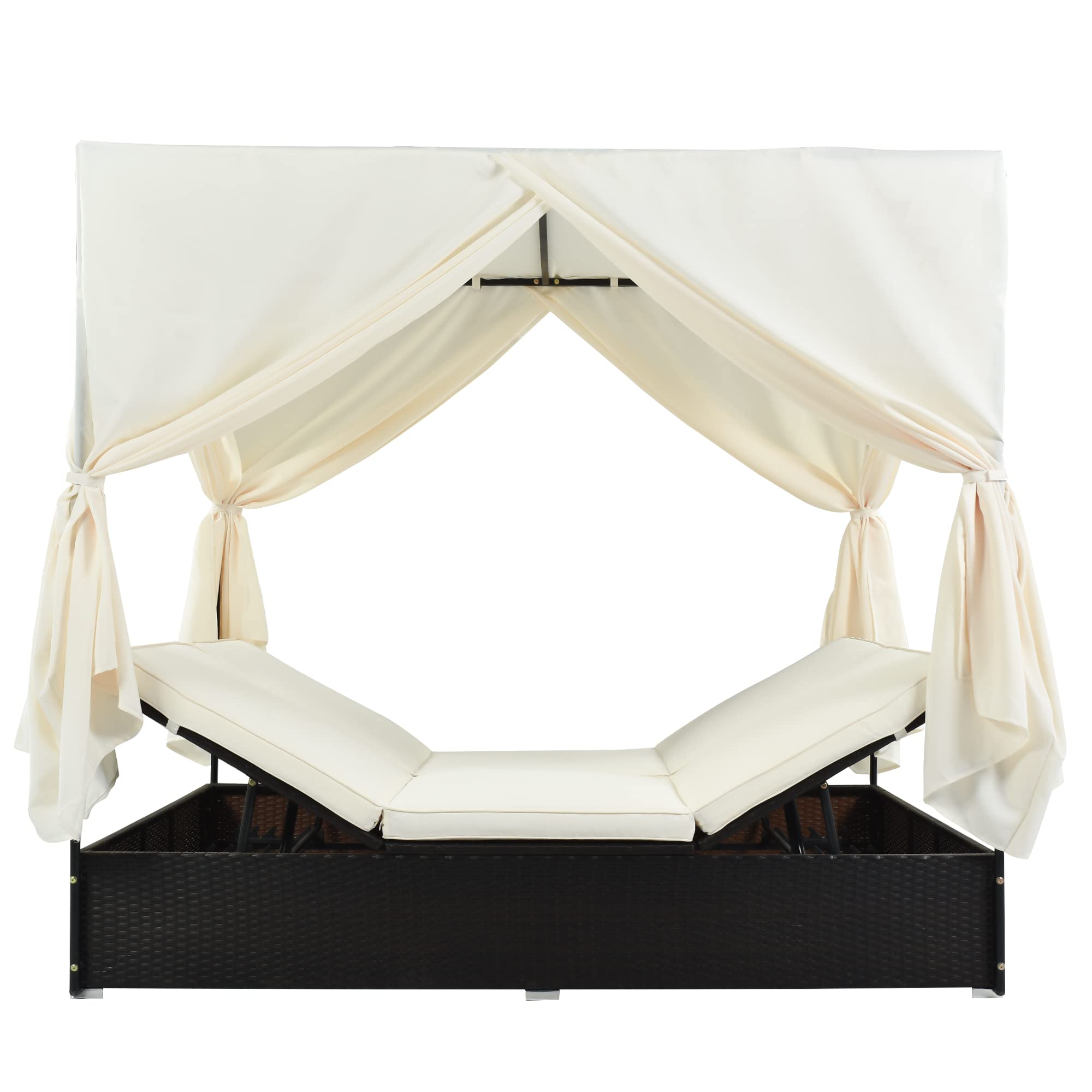 Outdoor Patio Chaise Lounge with Retractable Canopy - Rattan Sun Lounger Daybed & Loveseat Sofa Set - Perfect for Poolside, Garden, or Backyard Relaxation
