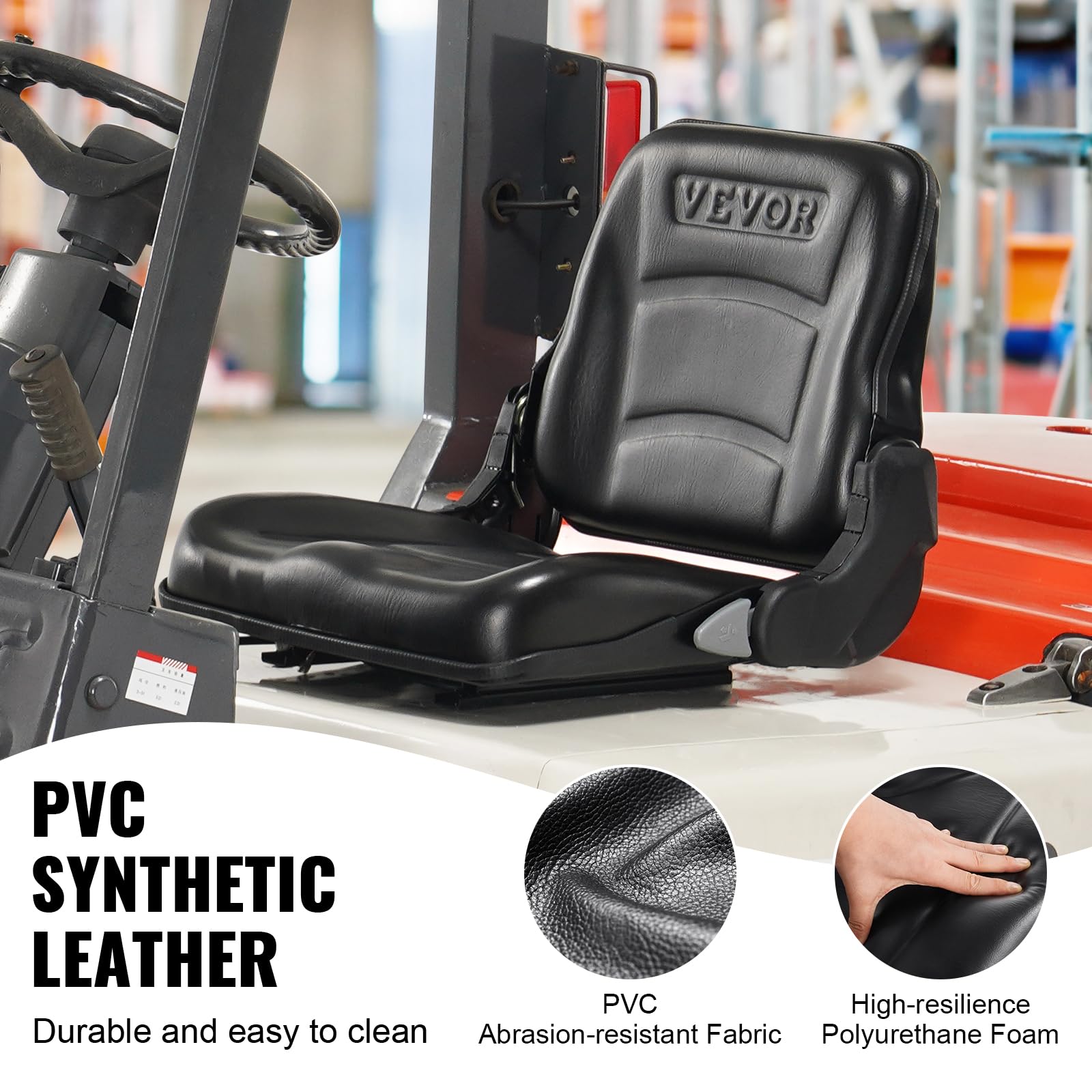 VEVOR Universal Forklift Seat - Adjustable Angle Back & Micro Switch, Fold Down Tractor Seat with 6.3-13.4