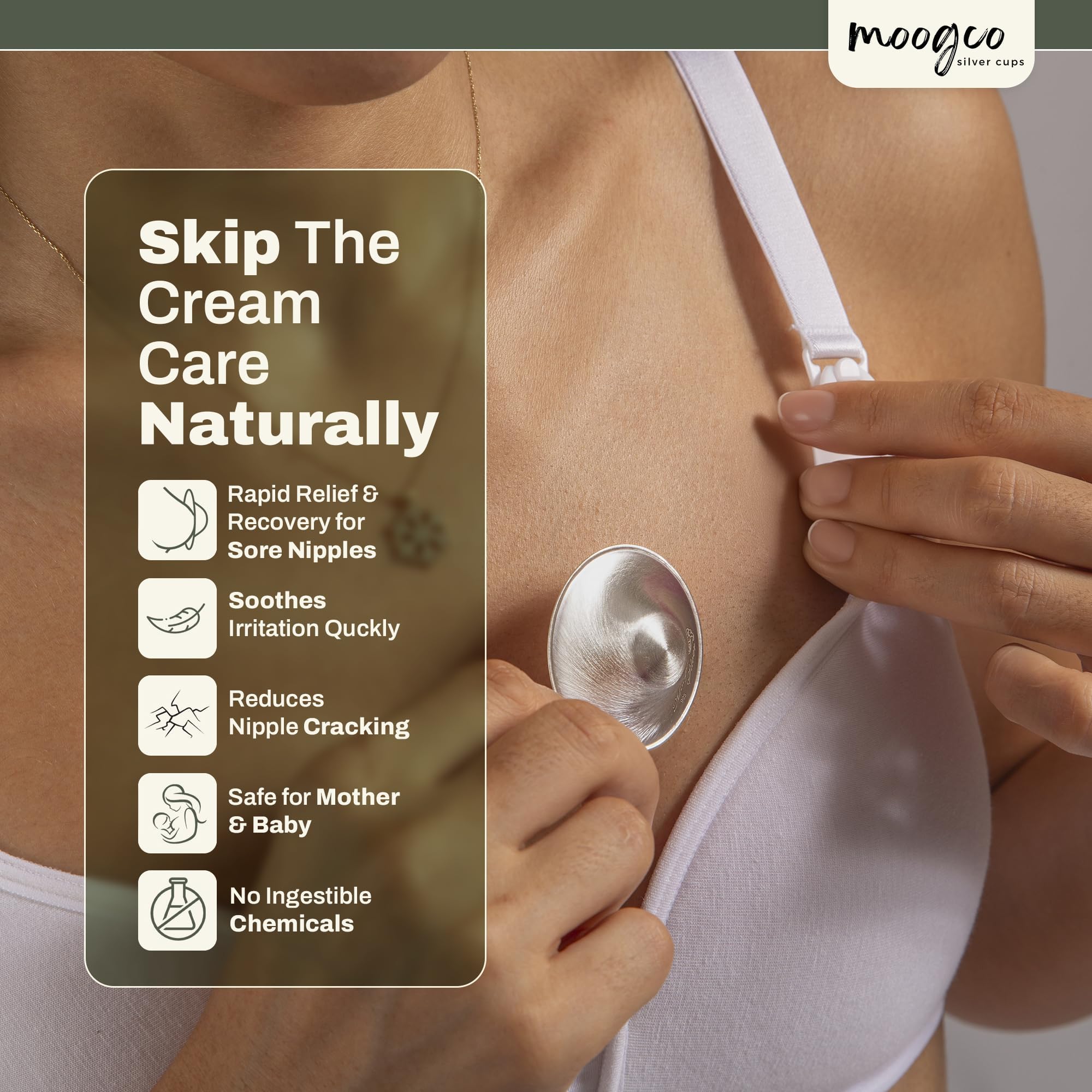 Moogco Original 925 Silver Nursing Cups - Soft Nipple Shields for Breastfeeding Newborns & Comfortable Nipple Covers for Nursing Mothers - Includes Travel Carrying Case - Perfect for Pain Relief & Discreet Public Breastfeeding