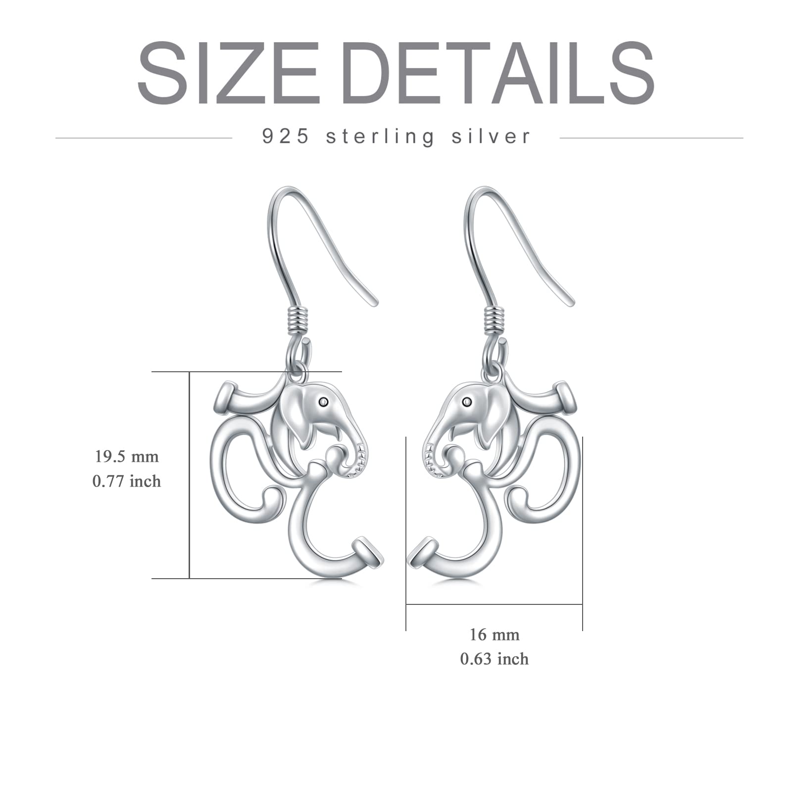 RMREWY 925 Sterling Silver Elephant Dangle Drop Earrings with Om Symbol - Yoga Jewelry for Women - Perfect for Meditation, Yoga Practice & Boho Fashion