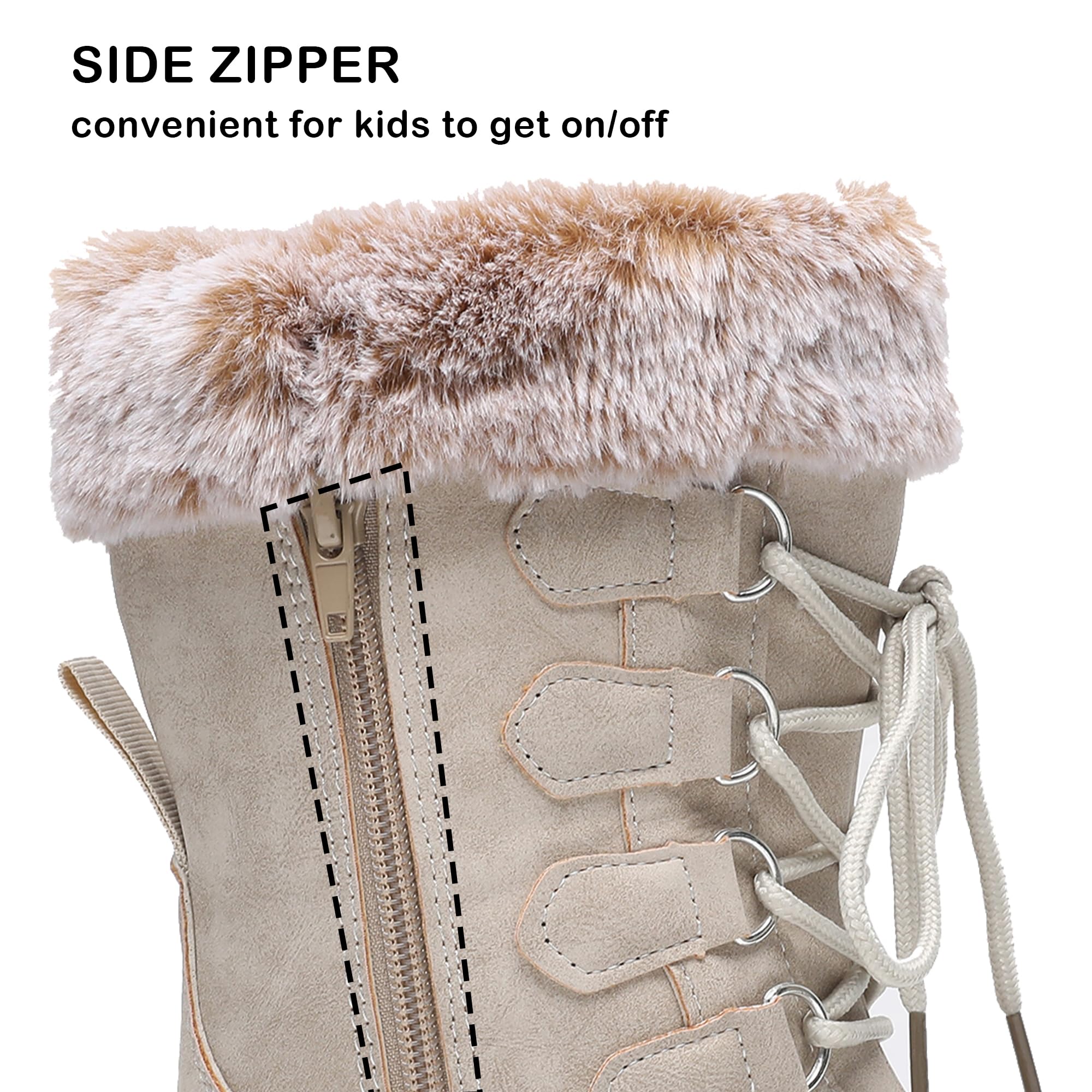 Apakowa Girls Waterproof Snow Boots - Insulated Winter Boots for Toddler, Little Kid & Big Kid - Warm Outdoor Boots for Snow, Ice & Cold Weather Play