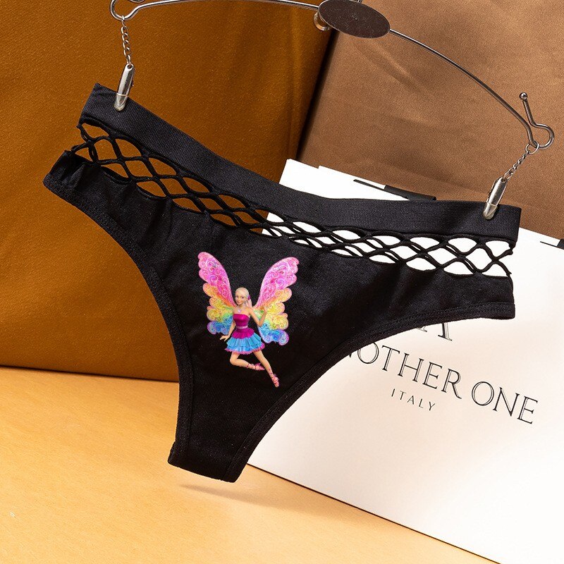 Barbie Princess Sexy Fishnet Hollow-Out Sports Thong Panties for Women - Y2K Fashion Bikini Briefs for Workout, Party & Lingerie