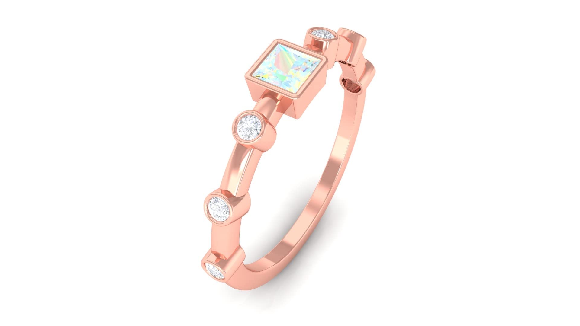 1/2 CT Ethiopian Opal and Diamond Princess Cut Ring - 14K Solid Gold Women's Promise Ring with Rainbow Opal | Perfect for Engagement, Anniversary & Special Occasion Gifts