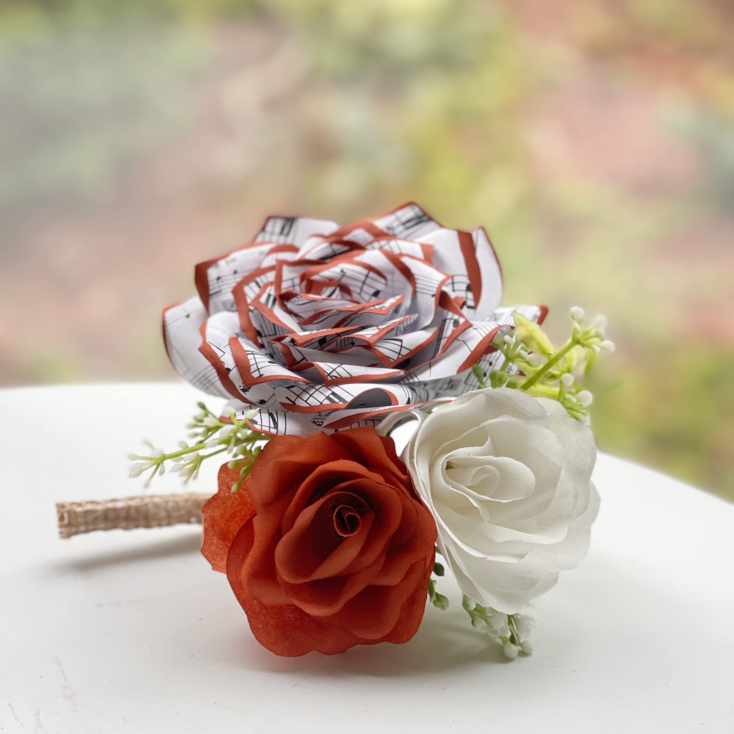 Customizable Music Note Paper Rose Boutonniere - Navy Blue & More Colors - Perfect for Weddings, Prom & Formal Events