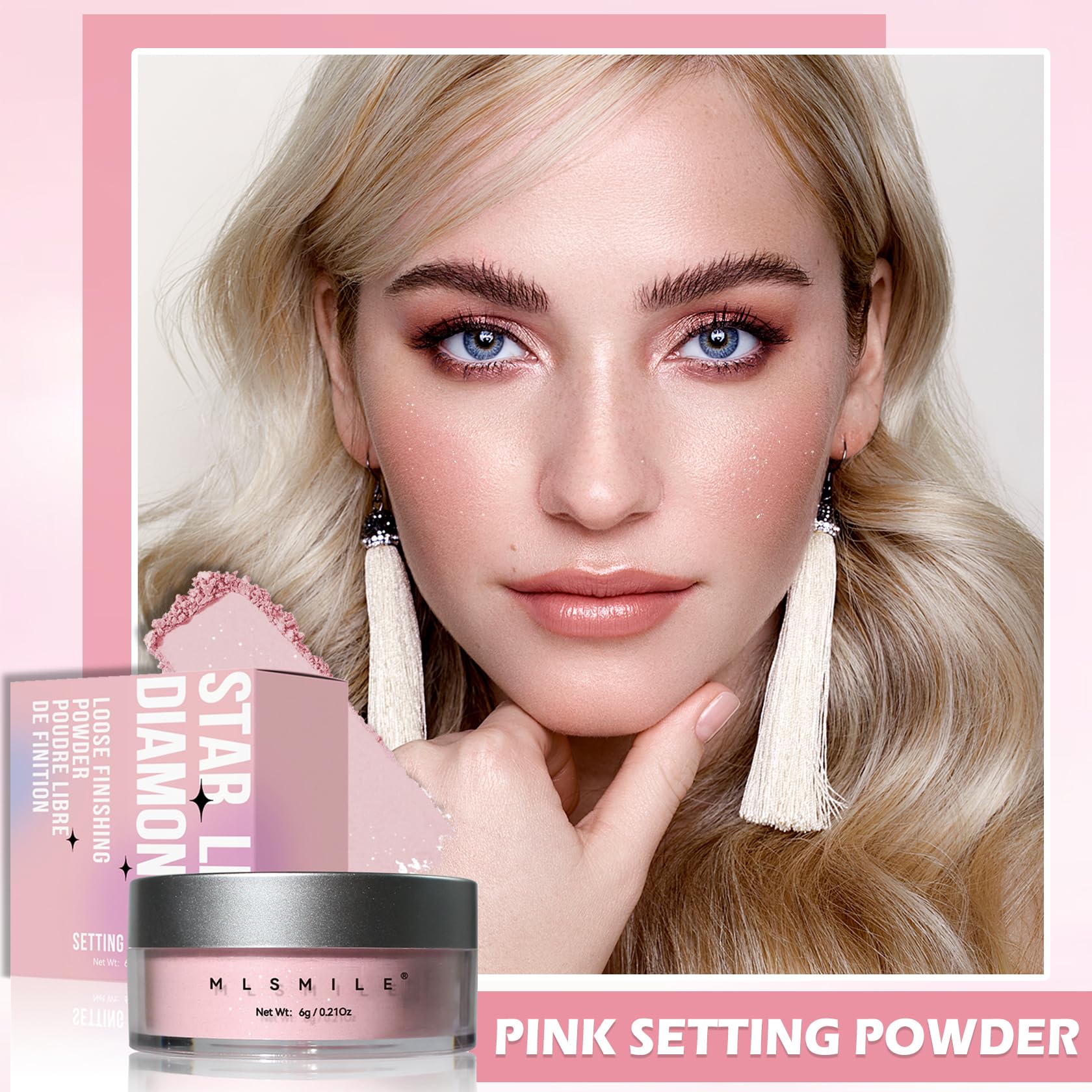 Oil Control Loose Powder Makeup - Pink Translucent Setting Powder with Shimmer, Long Lasting & Lightweight Face Powder for Women | Perfect for Oily Skin, Daily Makeup & Photo Shoots (02 Pink Shimmer)