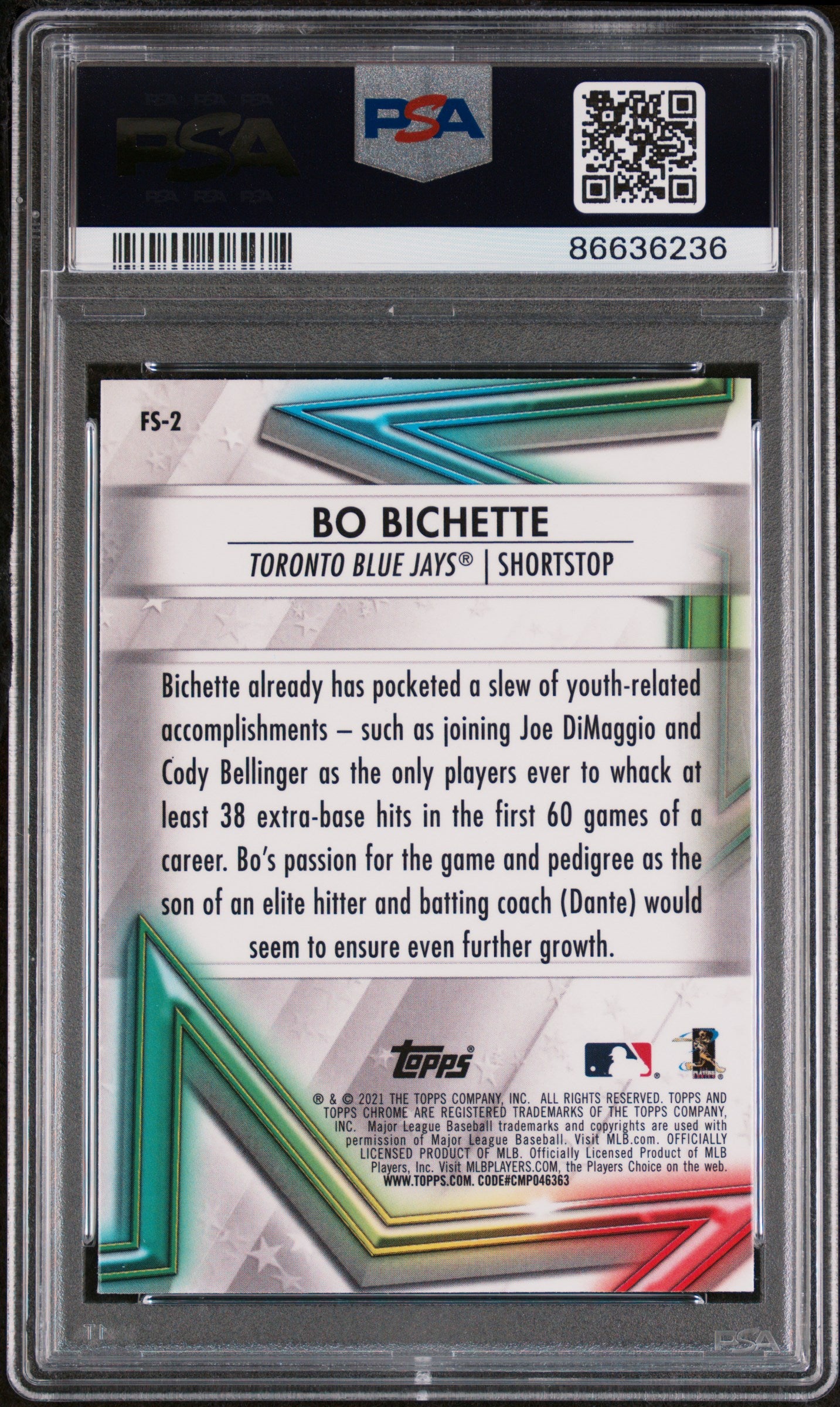 2021 Topps Chrome Future Stars Bo Bichette #FS2 PSA 10 Gem Mint - Baseball Trading Card for Collectors & Investors - Perfect for Display, Gifts, and Sports Memorabilia Collections