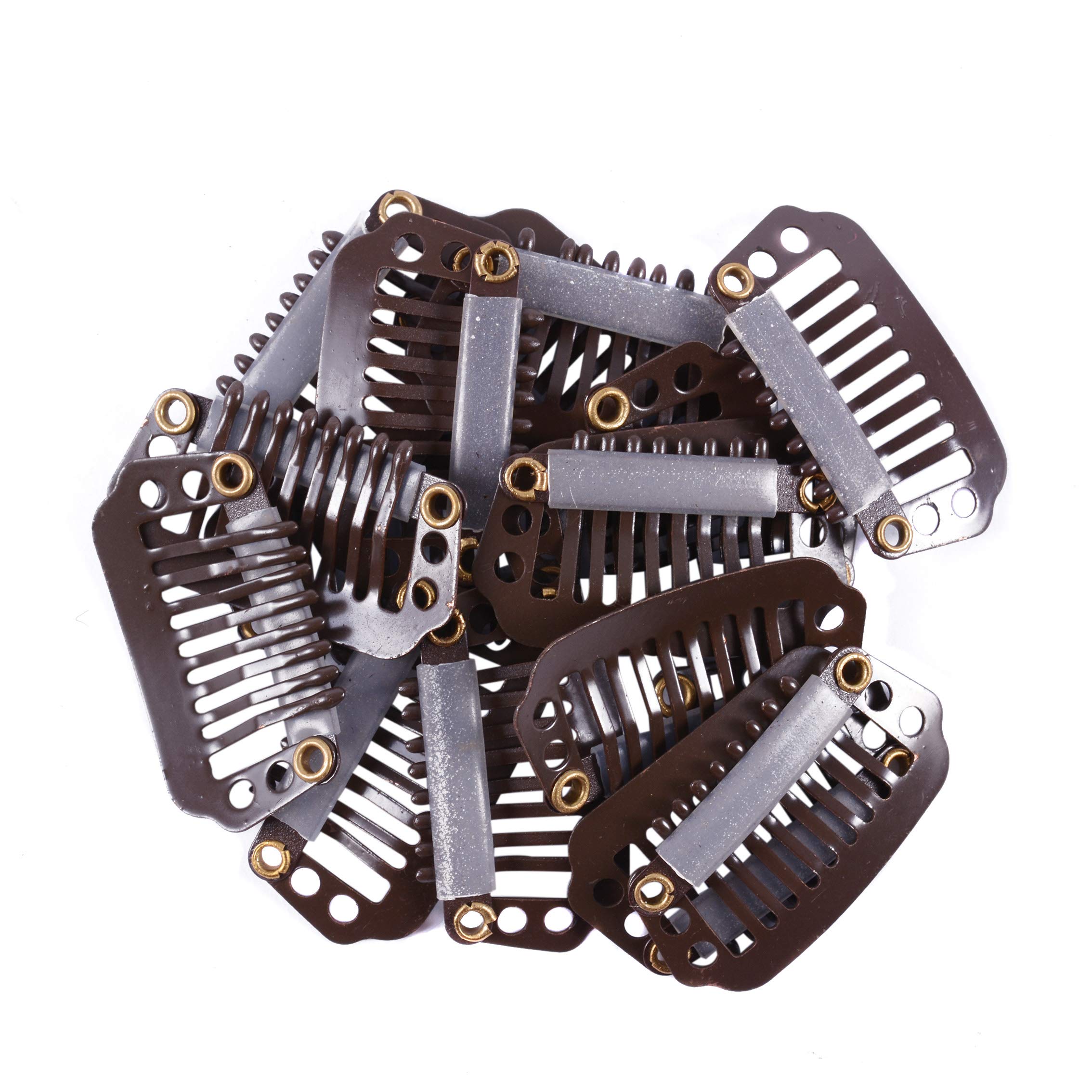 24-Pack YANTAISIYU 28mm 8-Toothed Metal Hair Extension Clips - Dark Brown Snap Hair Clips for Wigs, Hairpieces & Extensions - Perfect for Styling, Securing & Blending Hair Accessories
