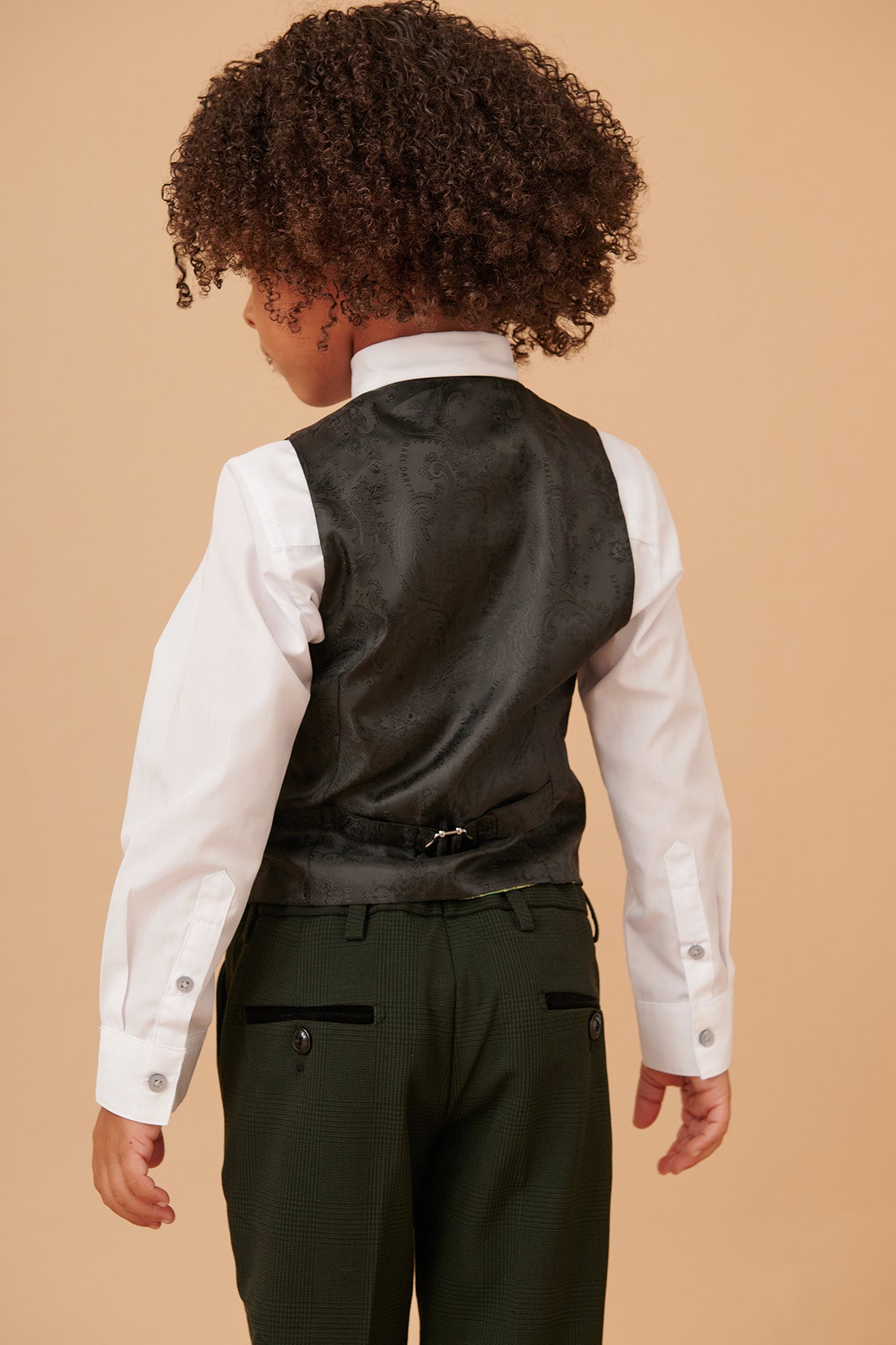 BROMLEY Kids' Olive Green Check Print 3-Piece Suit for Boys - Formal Wear for Weddings, Parties & Special Occasions