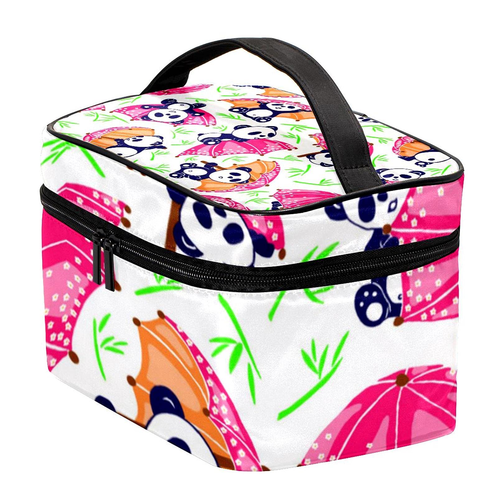Waterproof Panda Umbrella Pattern Large Travel Makeup Bag - Cute Cosmetic Organizer with Zipper for Women & Girls | Perfect for Vacation, Gym, and Daily Essentials Storage