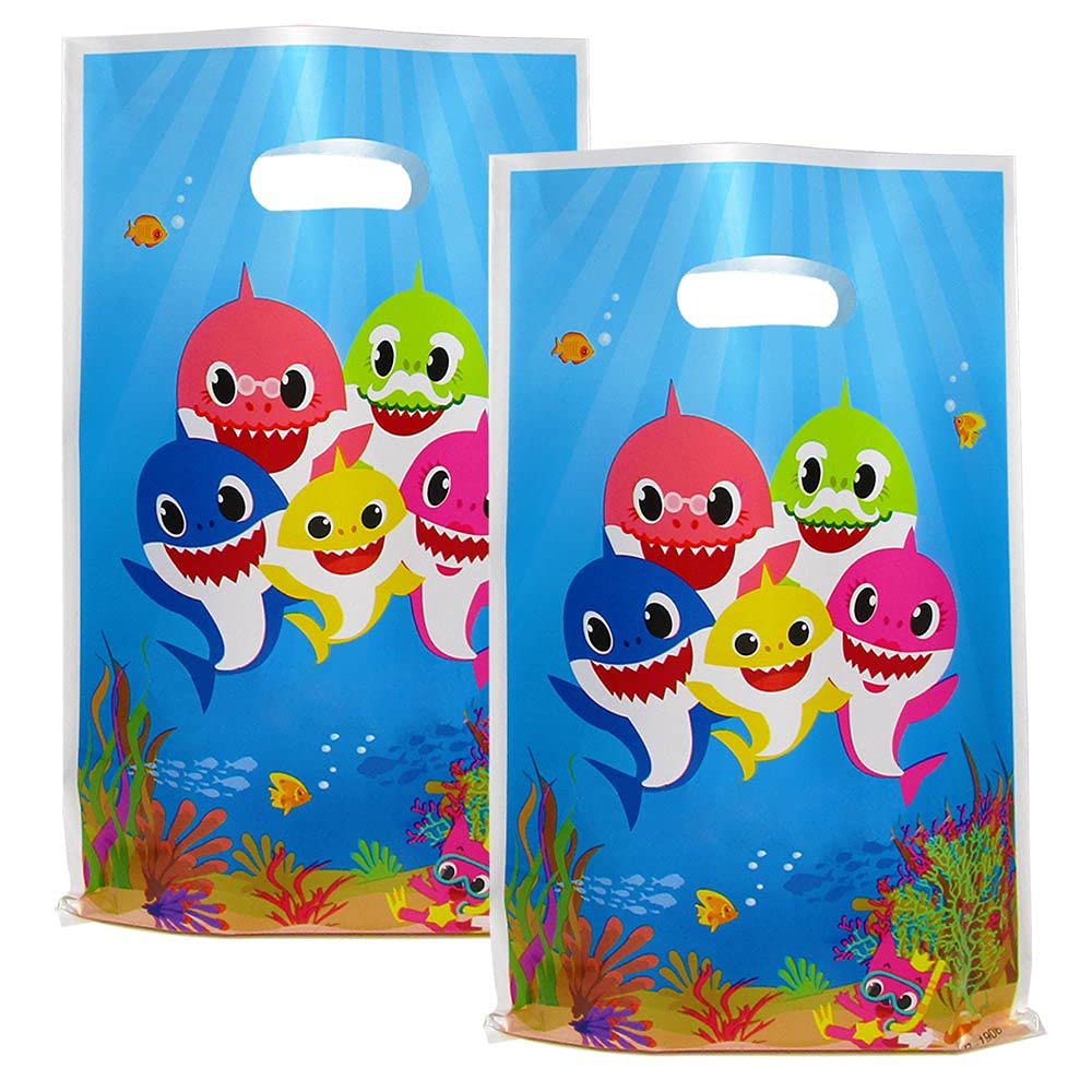 50 Pcs Cute Shark Party Favor Bags - Plastic Gift Bags for Baby Shower, Shark Themed Birthday Party, Kids Celebration - Perfect for Goodie Bags, Candy, Treats & Small Gifts (OV-02)