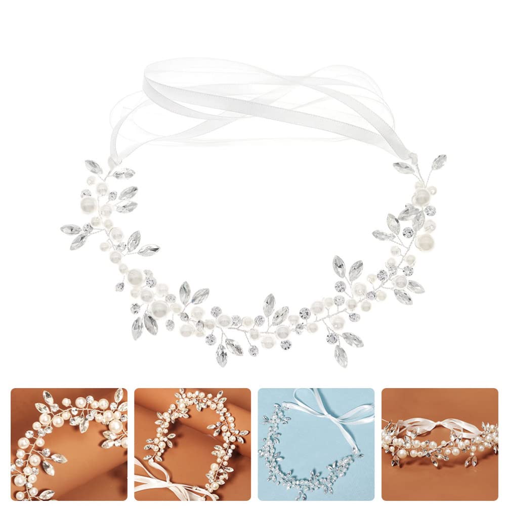 FOMIYES Rhinestone Pearl Headband for Women - Bridesmaid Hair Accessories, Bridal Headdress with Floral Vines & Artificial Pearls, Elegant Hairband for Weddings, Parties, and Special Occasions