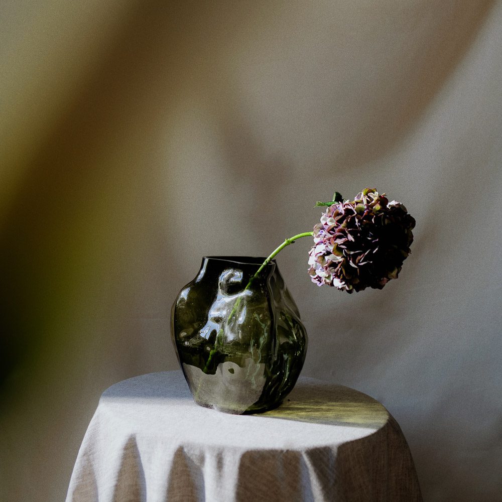 NEW WORKS Blaehr Large Vase - Handcrafted Smoked Green Glass Vase for Modern Home Decor, Wedding Centerpiece & Luxury Gift