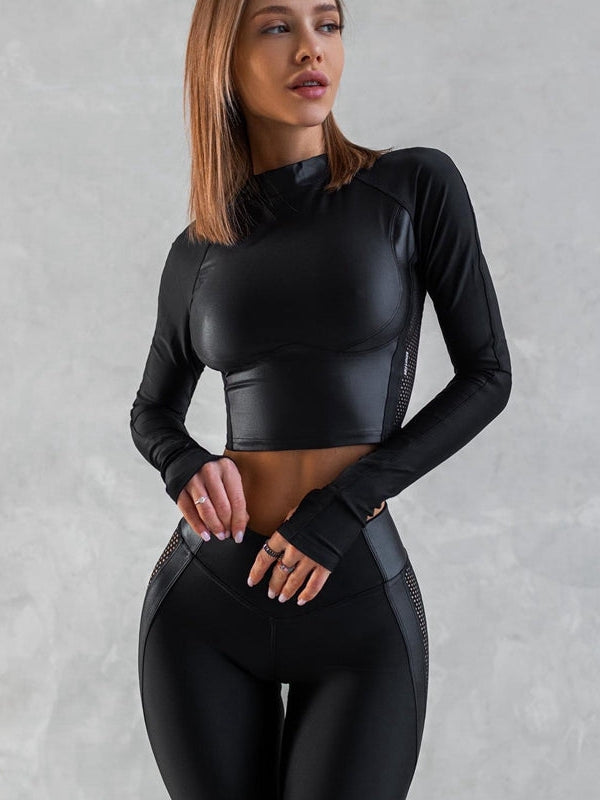 ZASUWA Women's High Waist PU Leather Leggings - Tummy Control Butt Lifting Yoga Pants for Workout, Running & Everyday Wear