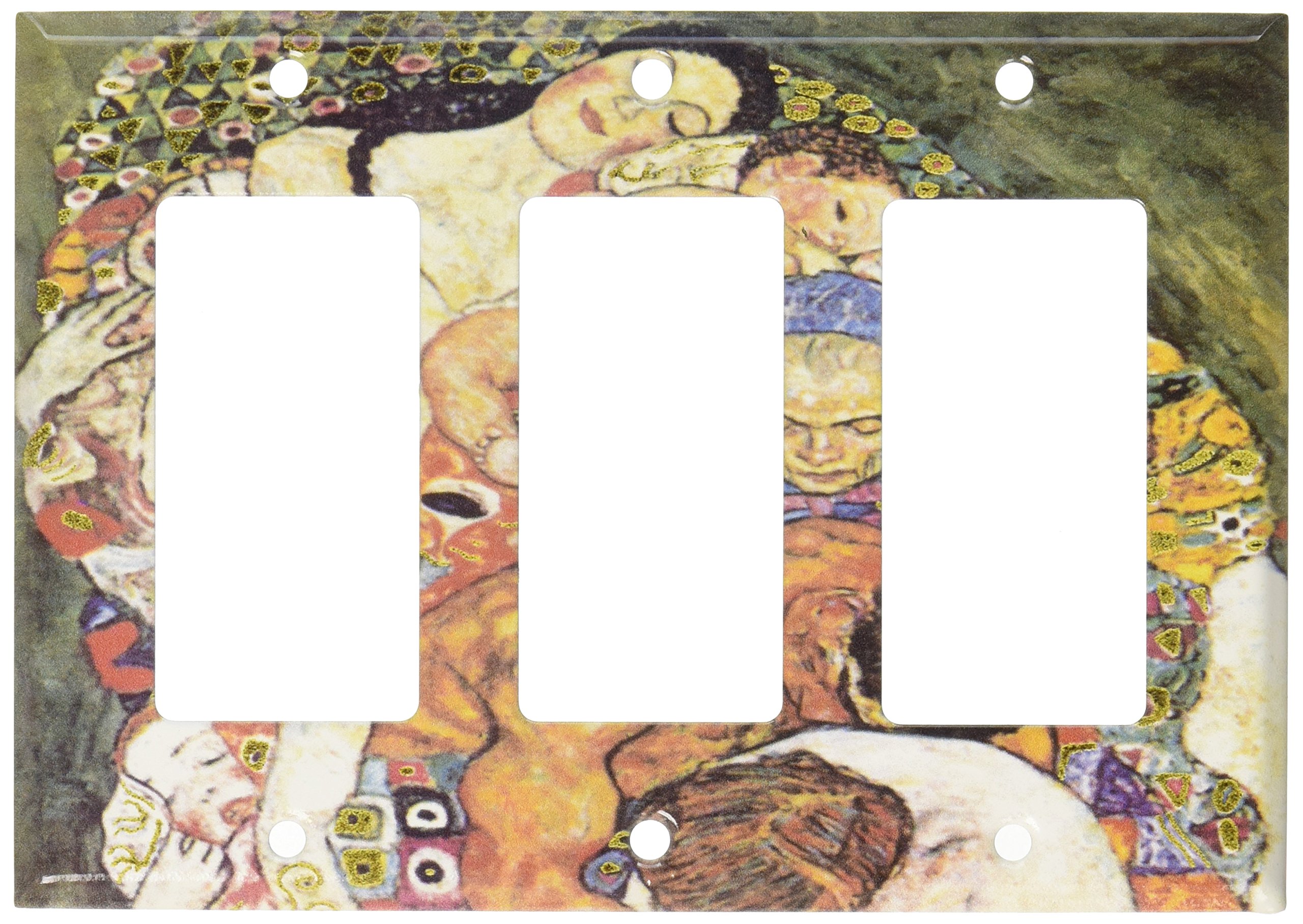 Klimt Death & Life Art Switch Plate - Triple Rocker Light Switch Cover - Hand-Painted Art Deco Home Decor for Living Room, Bedroom & Office
