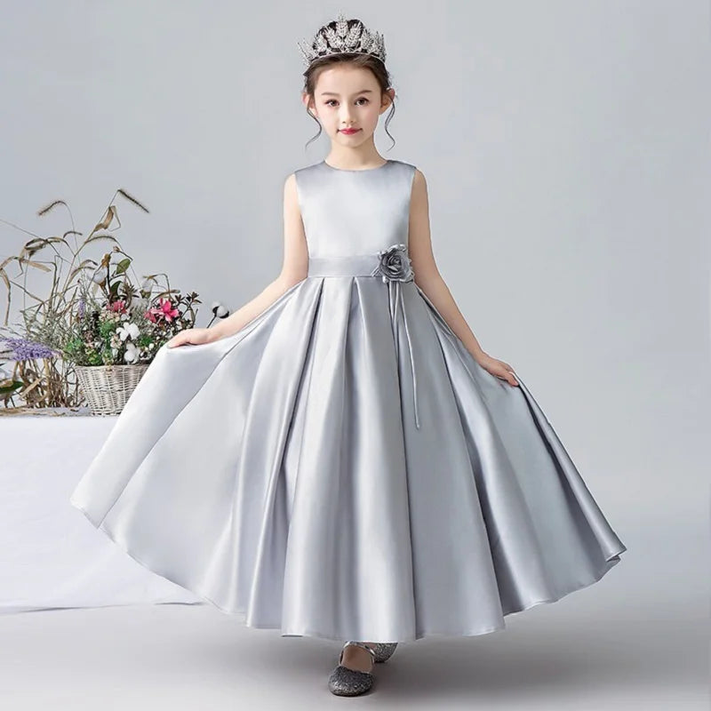 Elegant Satin Long Flower Girl Dress for Wedding, Party & Pageant - Perfect for Bridal Showers, Flower Girls & Special Occasions