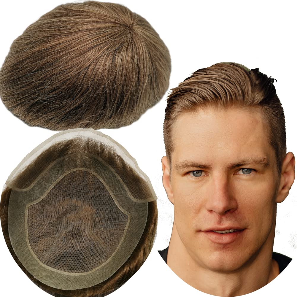 Yanahair Men's Toupee - 100% European Real Human Hair Replacement System with Fine French Lace & PU Edge (#4 Light Brown, 8x10 Inch) | Hollywood-Inspired Straight Hair Piece for Thinning Hair & Baldness | Perfect for Daily Wear, Special Occasions & Confidence Boost