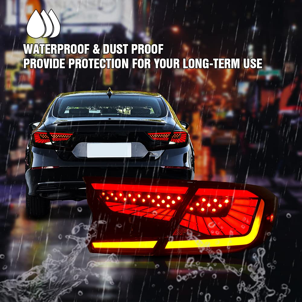 Smoke Starry Sky LED Sequential Tail Lights for Honda Accord 2018-2022 | 10th Gen LX/Sport/EX/EX-L/Touring & Hybrid Models | Custom Animation Rear Lights Replacement | Perfect for Night Driving & Car Customization