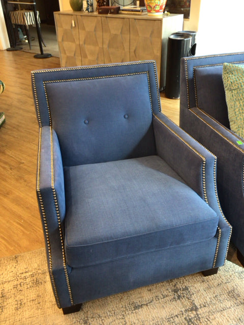 Bernhardt Blue Upholstered Nailhead Accent Chair - Elegant Living Room Seating for Home Office & Dining Room Decor