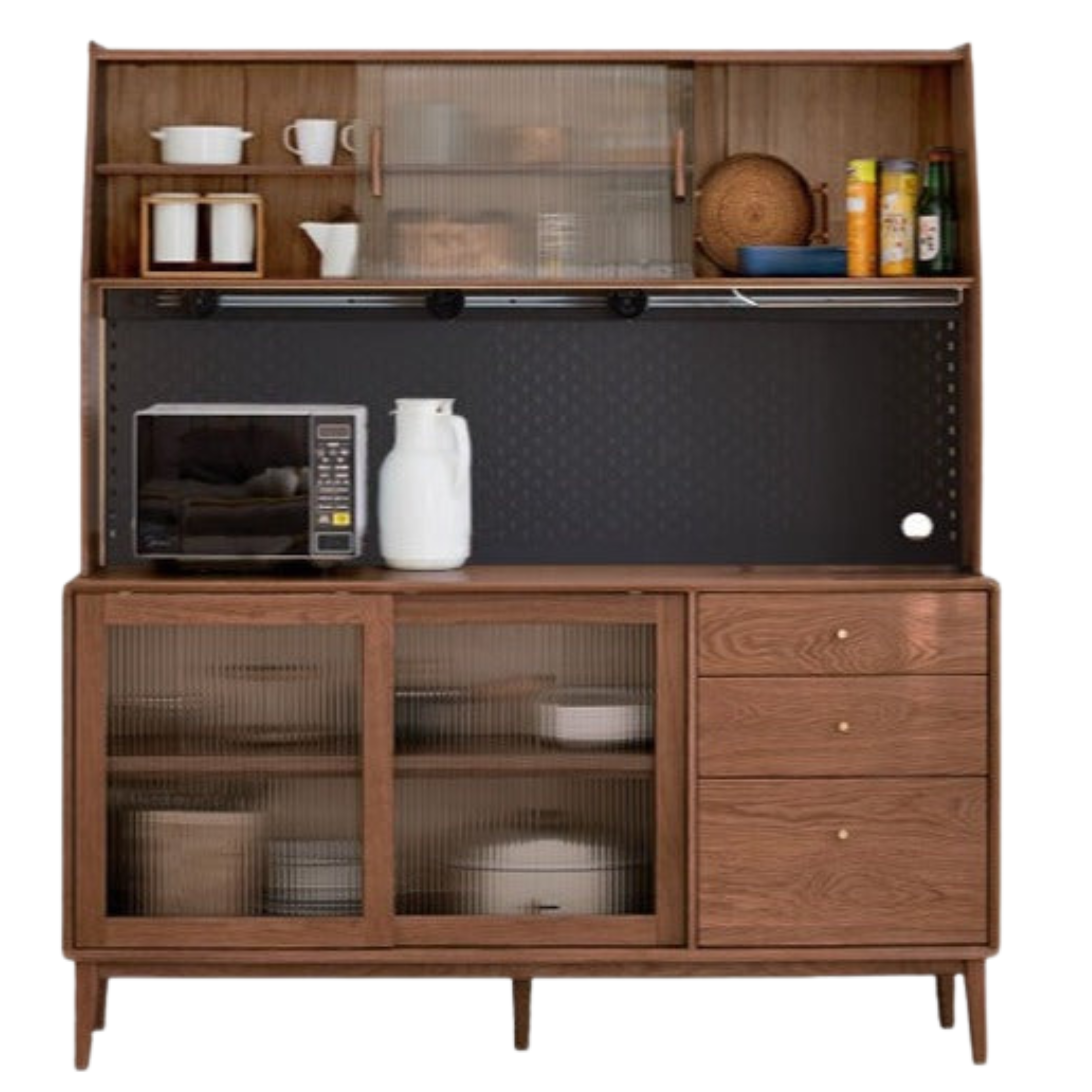 Solid Oak Wood Sideboard Buffet Cabinet - Rustic Farmhouse Dining Room Storage for Dishes, Linens & Entertaining Essentials