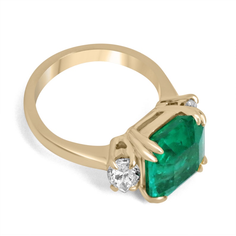 6.59tcw Certified 18K Gold Vivid Bluish Green Emerald & Marquise 3-Stone Diamond Ring for Engagement, Wedding, Anniversary - Fine Jewelry Gift for Her