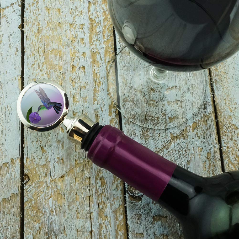 Hummingbird Crowned Woodnymph Purple Violet Wine Bottle Stopper - Elegant Glass Wine Cork for Red & White Wines - Perfect for Dinner Parties, Weddings & Home Bars