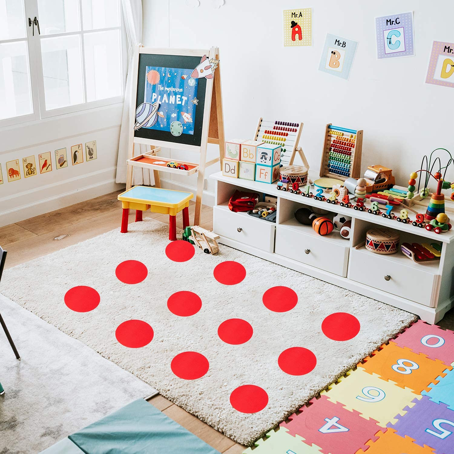 48 Pcs Red Carpet Spot Markers - Non-Slip Floor Dots for Classroom Organization, Preschool & Daycare Supplies - Perfect for Social Distancing, Circle Time & Learning Activities