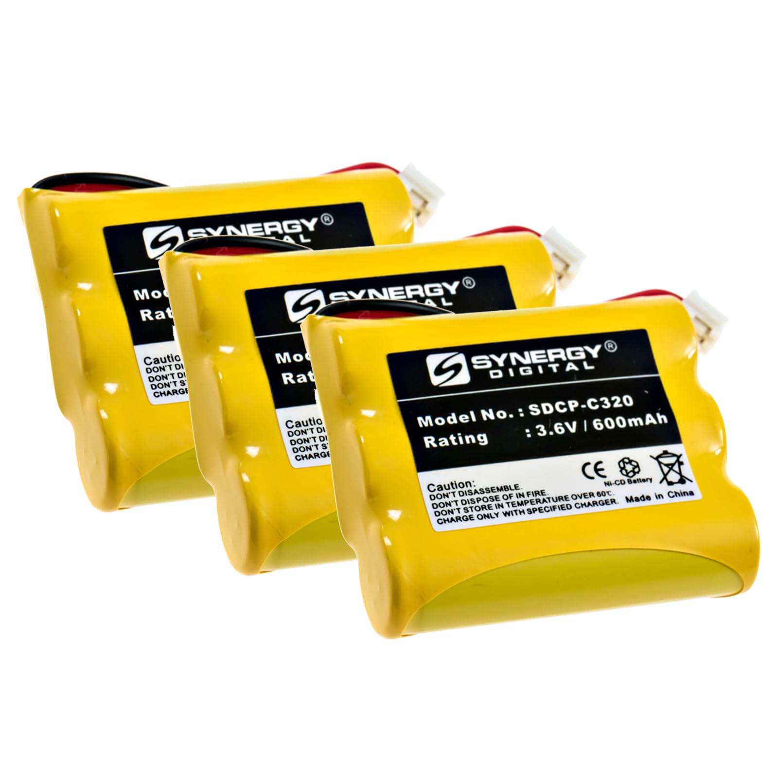 Synergy Digital Rechargeable Cordless Phone Batteries - 3 Pack, 3.6V 600mAh Ni-CD Replacement Battery for GP GP60AAS3BMJ Phones | Long-Lasting Power for Home & Office Cordless Telephones
