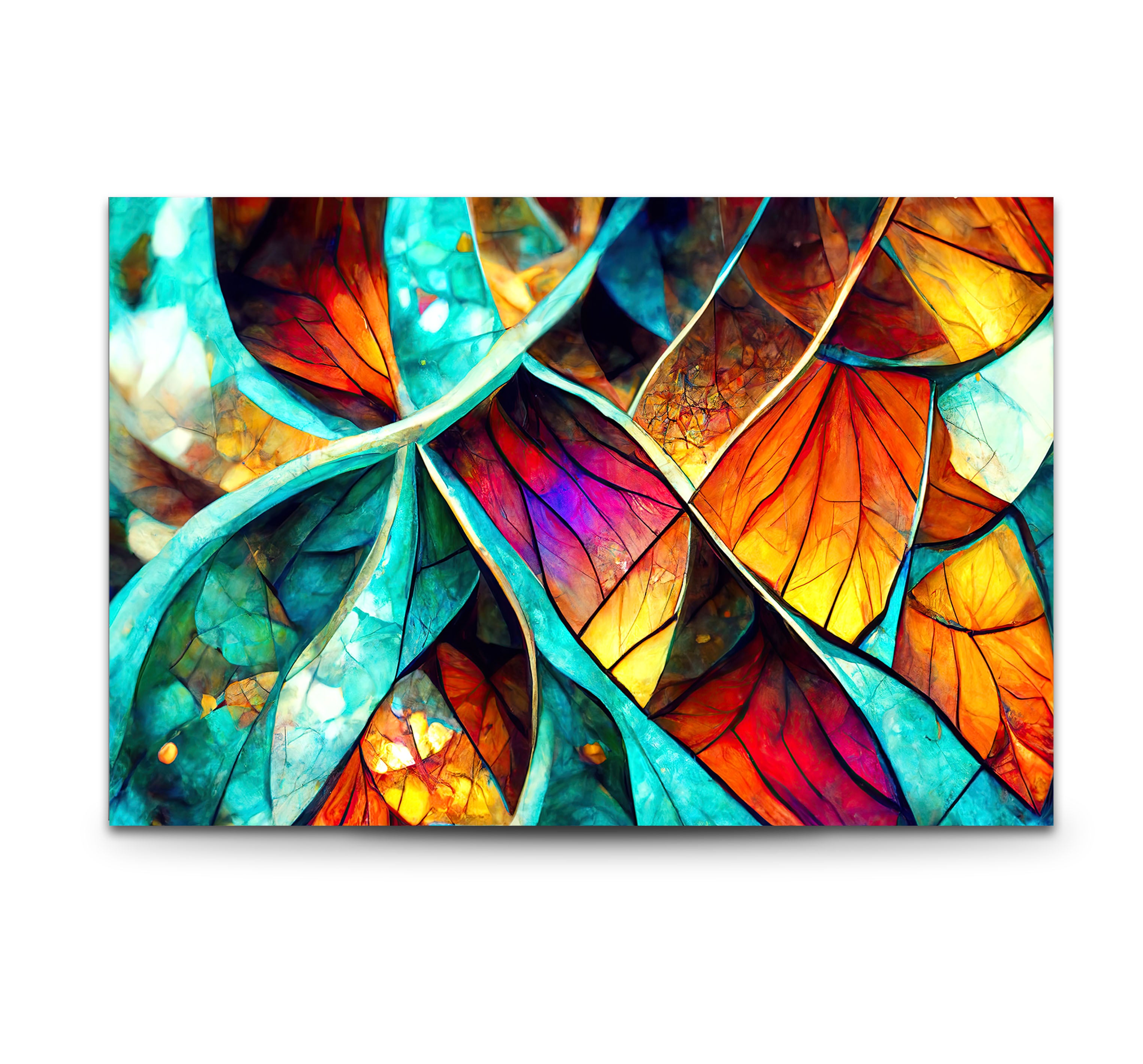 Abstract Stained Glass Leaf Wall Art - Vibrant Nature-Inspired Panel for Modern Home Decor | Perfect for Living Room, Bedroom & Office Decoration