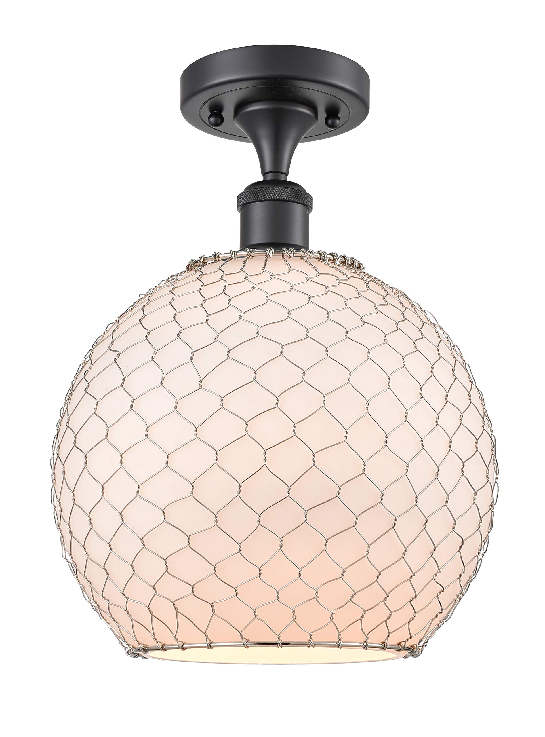 Ballston Collection Matte Black Farmhouse Chicken Wire Semi-Flush Mount Light Fixture - Large 1-Light LED Ceiling Light for Kitchen, Dining Room & Bedroom Lighting