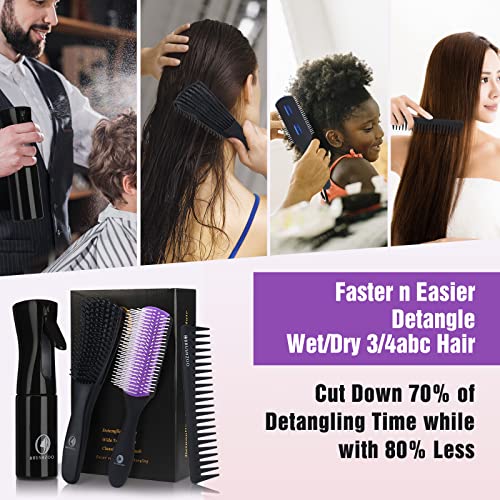 Detangling Hair Brush Set with Hair Spray Bottle - Gentle Knot-Free Styling for Kids & Adults - Perfect for Wet & Dry Hair, Travel & Home Use
