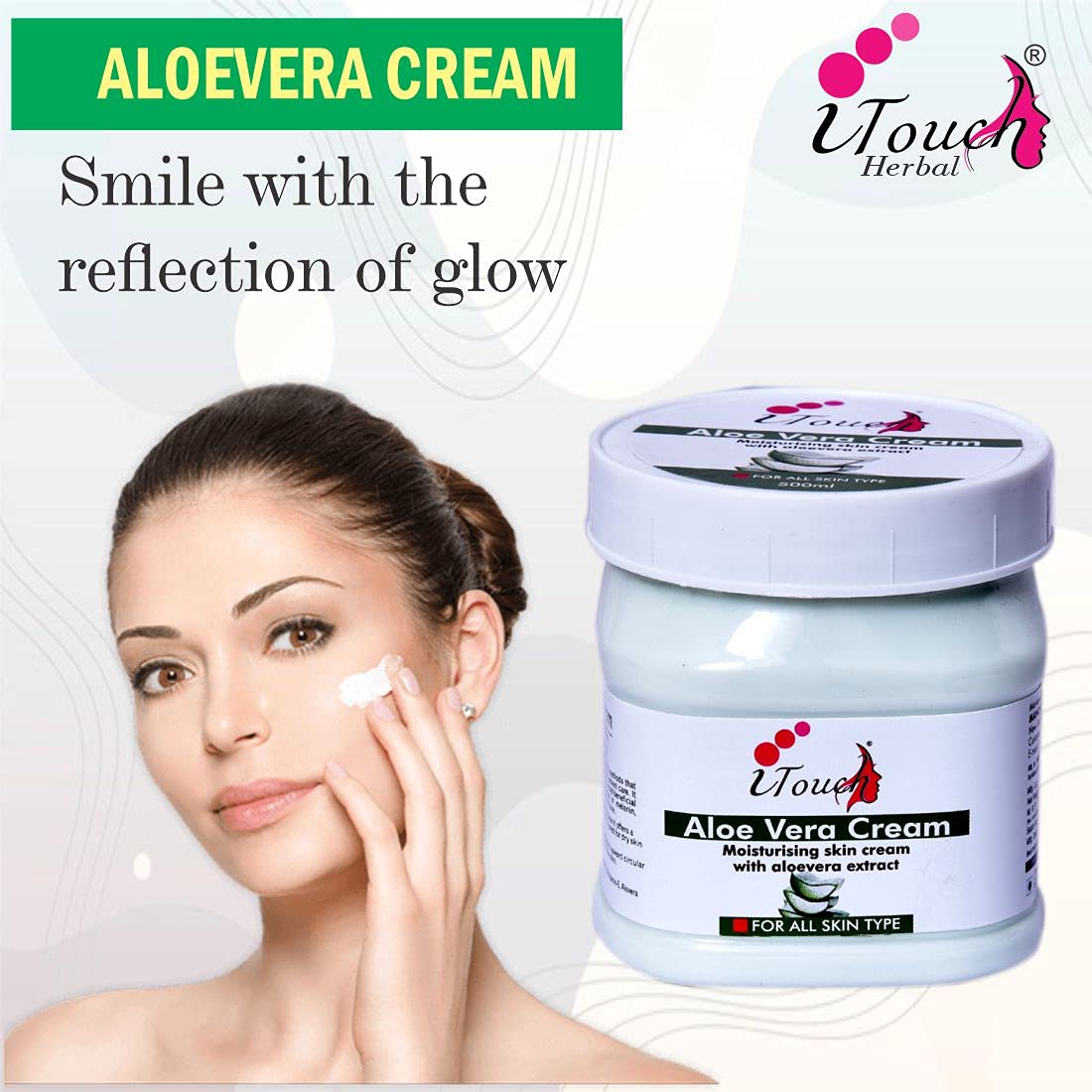 I TOUCH Herbal Aloe Vera Cream for Face & Body - Moisturizing, Whitening & Brightening Cream | Softening & Nourishing Skin Care | 500ml | Perfect for Dry Skin, Sunburn Relief & Daily Hydration