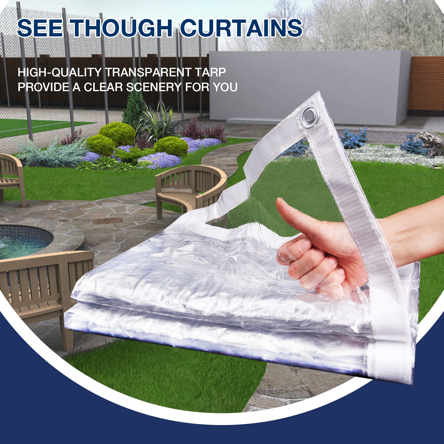 10' x 10' Clear Vinyl PVC Tarp - 15 Mil Waterproof & 100% Transparent Plastic Sheeting - Heavy Duty Tarpaulin Cover for Garden, Patio, Window, Drop Cloth & Outdoor Protection