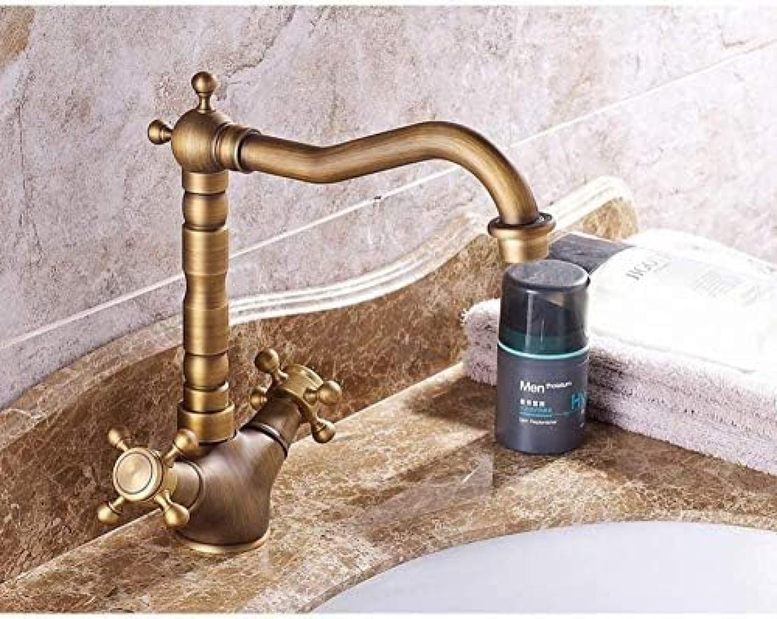 CRJUS Brass Kitchen Faucet - Double Handle European Style Mixer Tap for Hot & Cold Water - Perfect for Modern Kitchens and Bathroom Basins