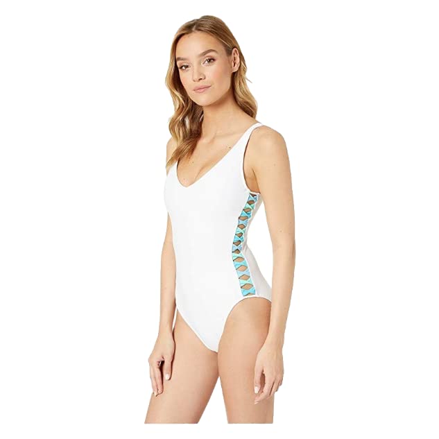 Bleu Rod Beattie Twister Lace Down Over The Shoulder Mio Women's One Piece Swimsuit - Size 8 White | Perfect for Beach Vacations, Pool Parties & Summer Getaways
