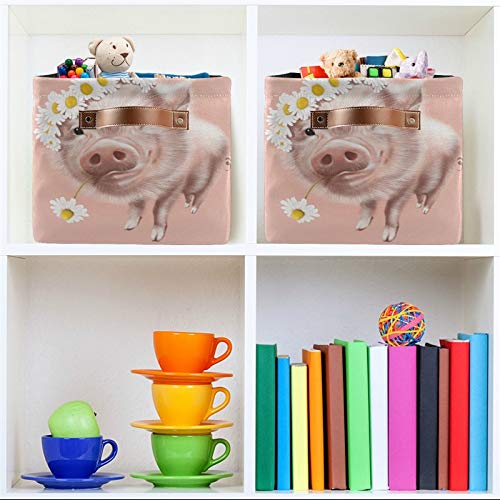 Foldable Storage Basket - Large Collapsible Organizer Bin with Handles for Toys, Bathroom, Nursery & Closet | Cute Pig Design (1 Pack) - Perfect for Home Organization & Kids Room Storage